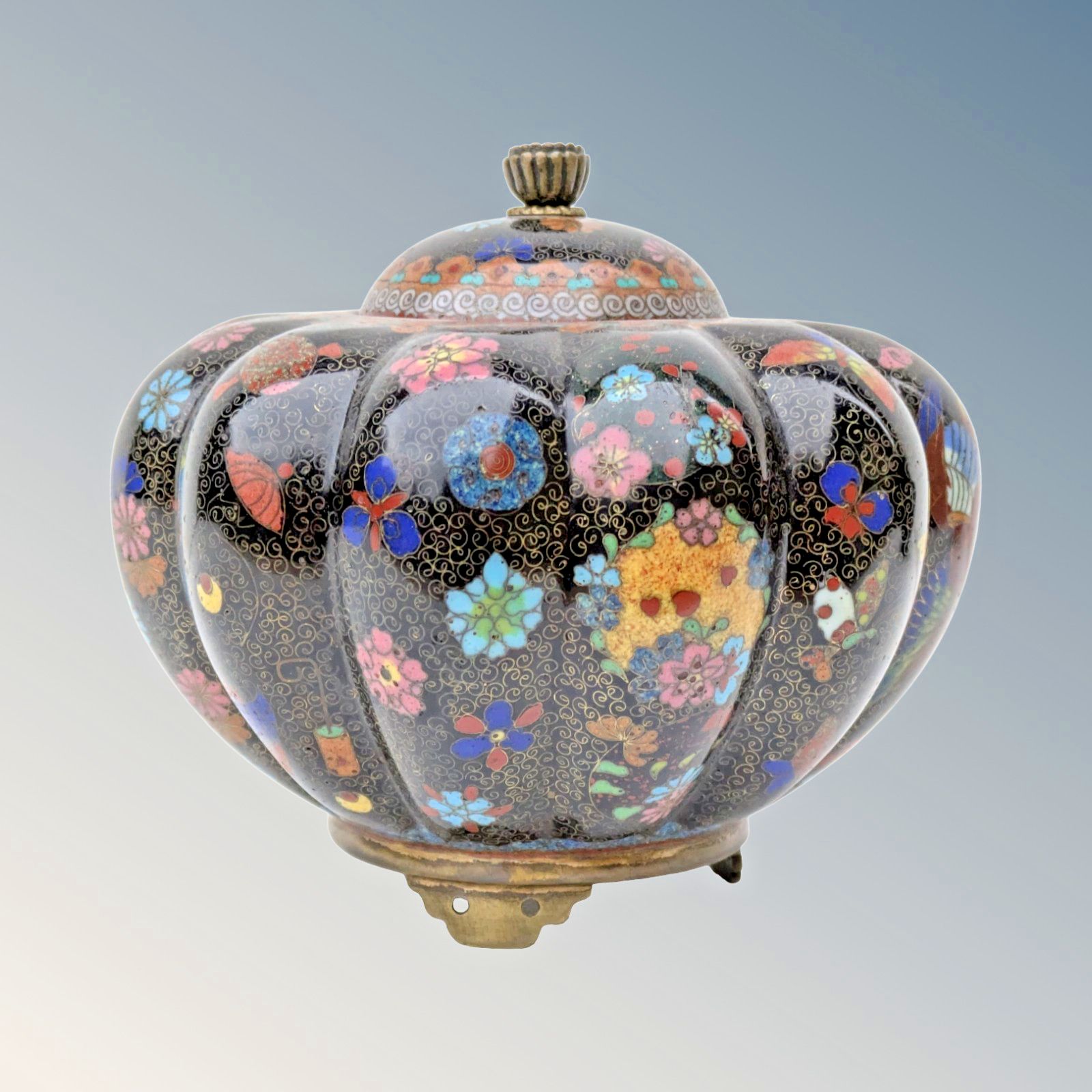 Pair Japanese Meiji Cloisonne Lidded Gourd Pots photo Home Decor