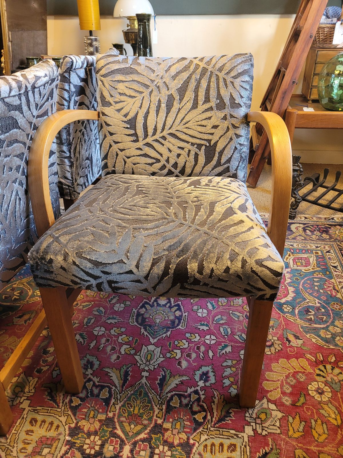 Mid Century Bentwood Chairs  Silver Velvet Leaf Upholstery photo 370.0