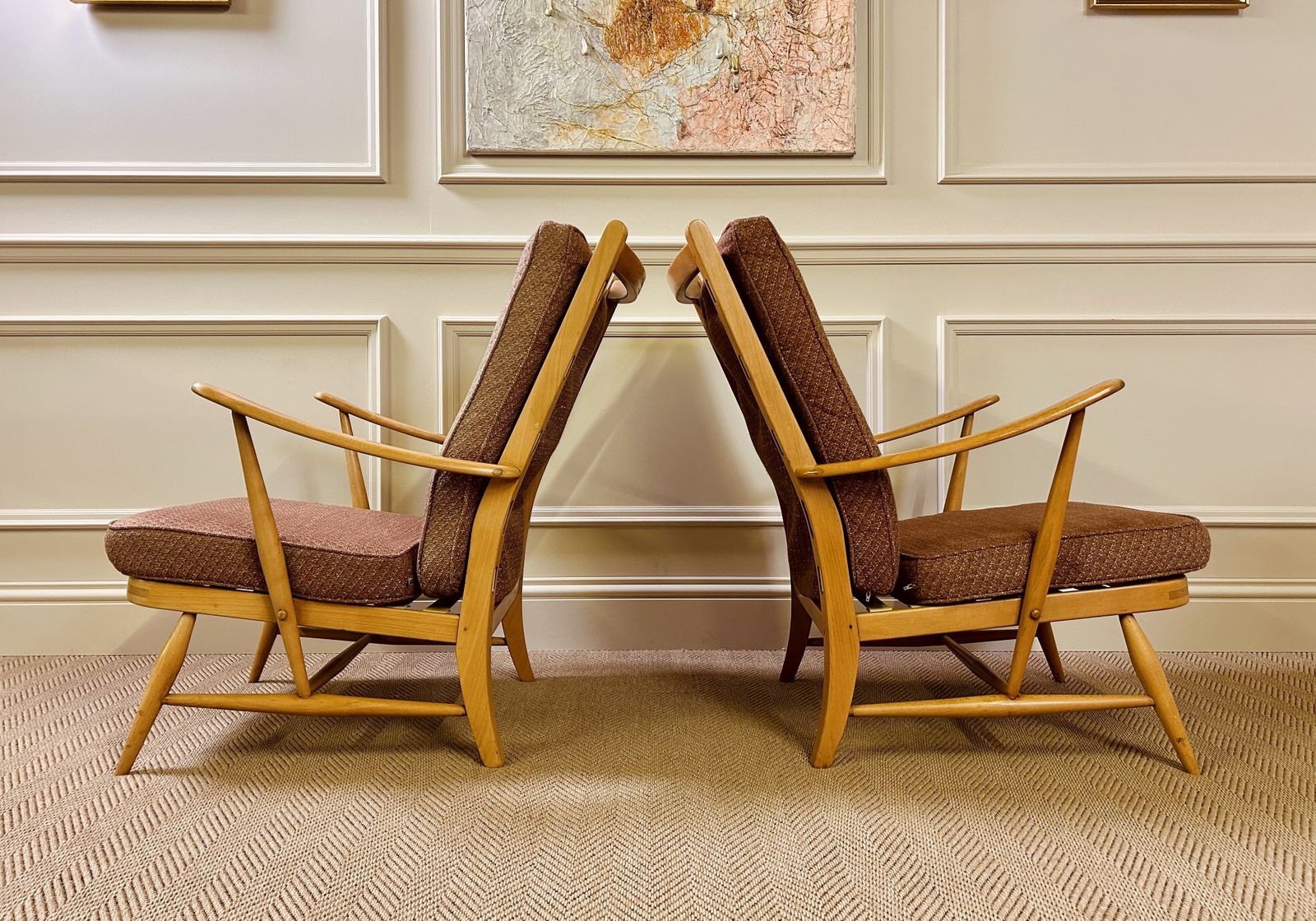 photo vintage Pair Of Mid Century Ercol 403 Easy Armchairs Original Upholstery Very Rare