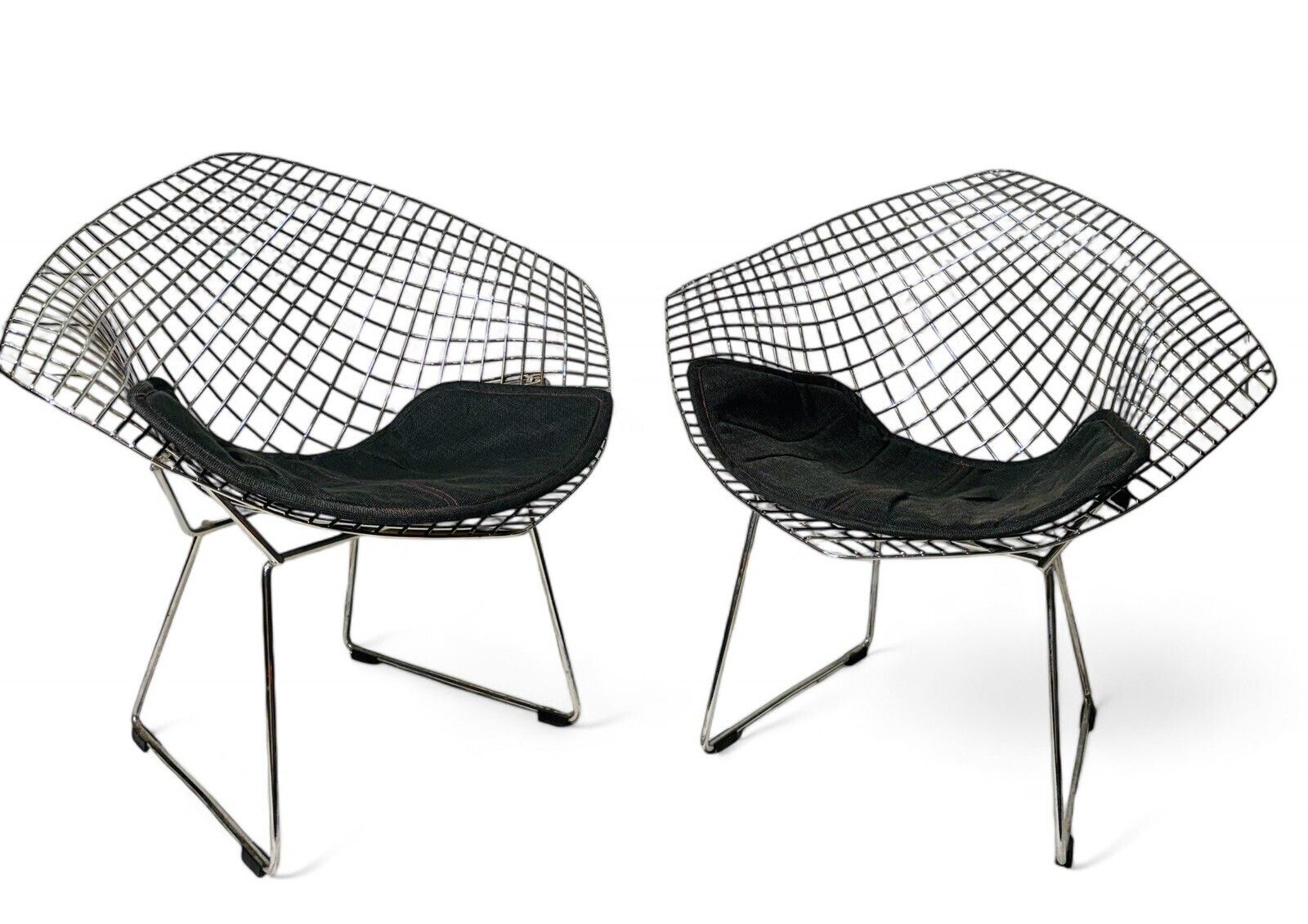 Pair Of Diamond Chairs Harry Bertoia  Style Fabric Seats Reproduction