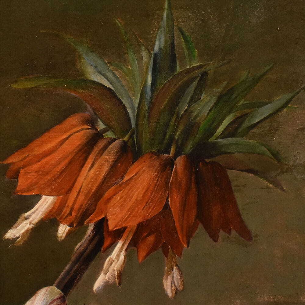 Art Antique Floral Painting, Peonies And Roses Flowers, Oil On Canvas, 19th Century photo