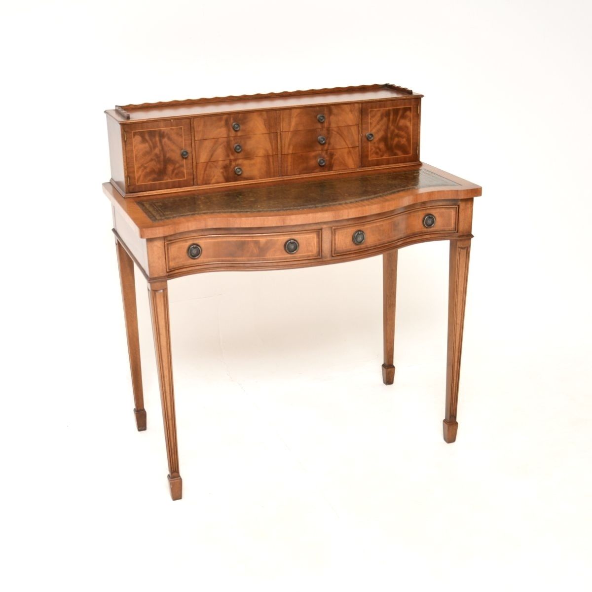 Antique Mahogany Leather Top Bonheur Du Jour Writing Desk