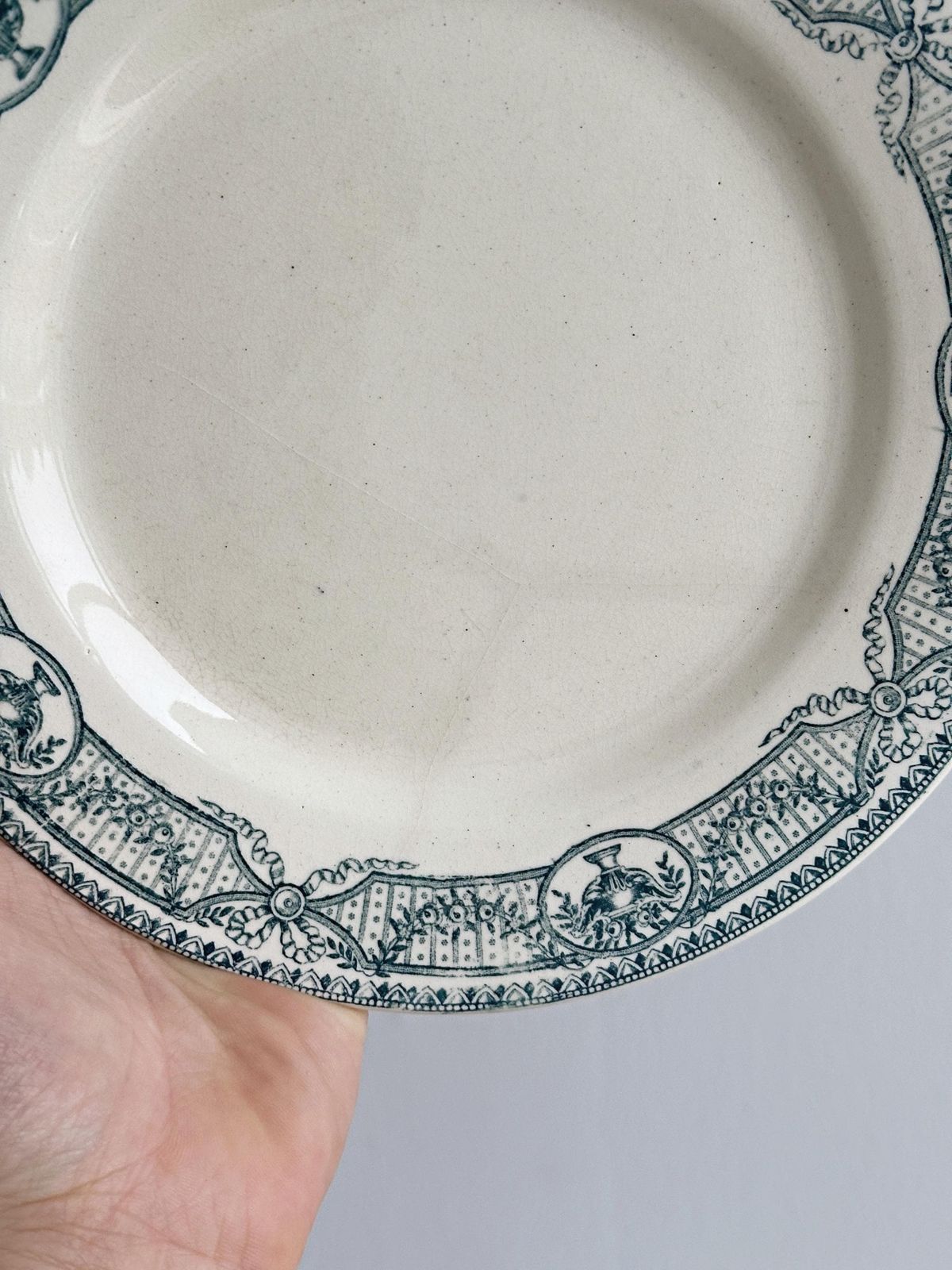 Set Of 6 Antique Ironstone Plates, Blue Decoration, Vintage French Service, Elegant Tableware, Antique Pieces, Gift Idea photo vinterior