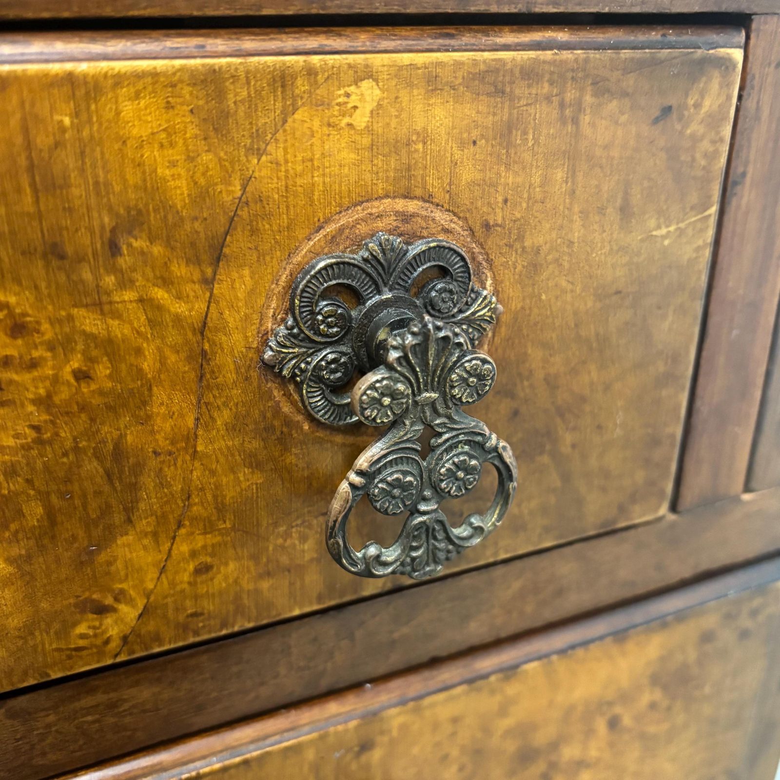Furniture Vintage Wooden Bureau Writing Desk With Key, Traditional Style Drop Front Writing Desk photo