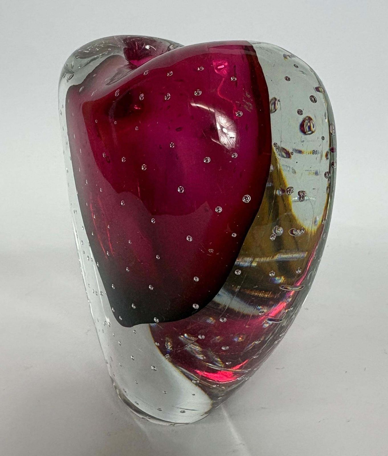 Heart Vase In Ruby Pink Cased Glass   Murano Style Bullicante – Mid Century Modern Art Glass photo furniture
