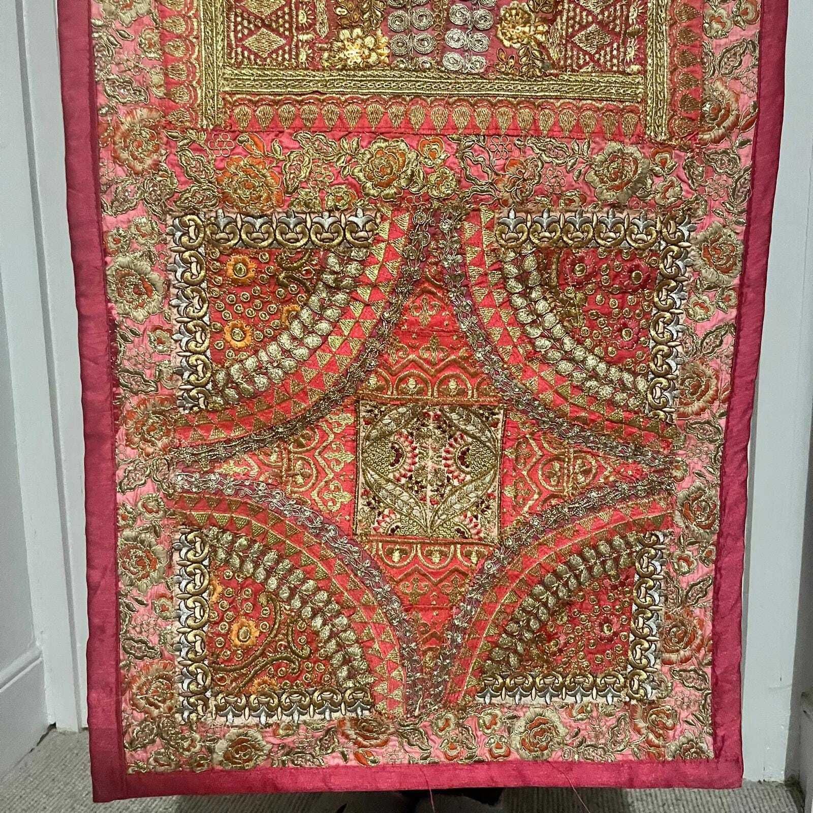 Vintage Indian Decorative Pink With Gold Embroidery Panel photo 210.0