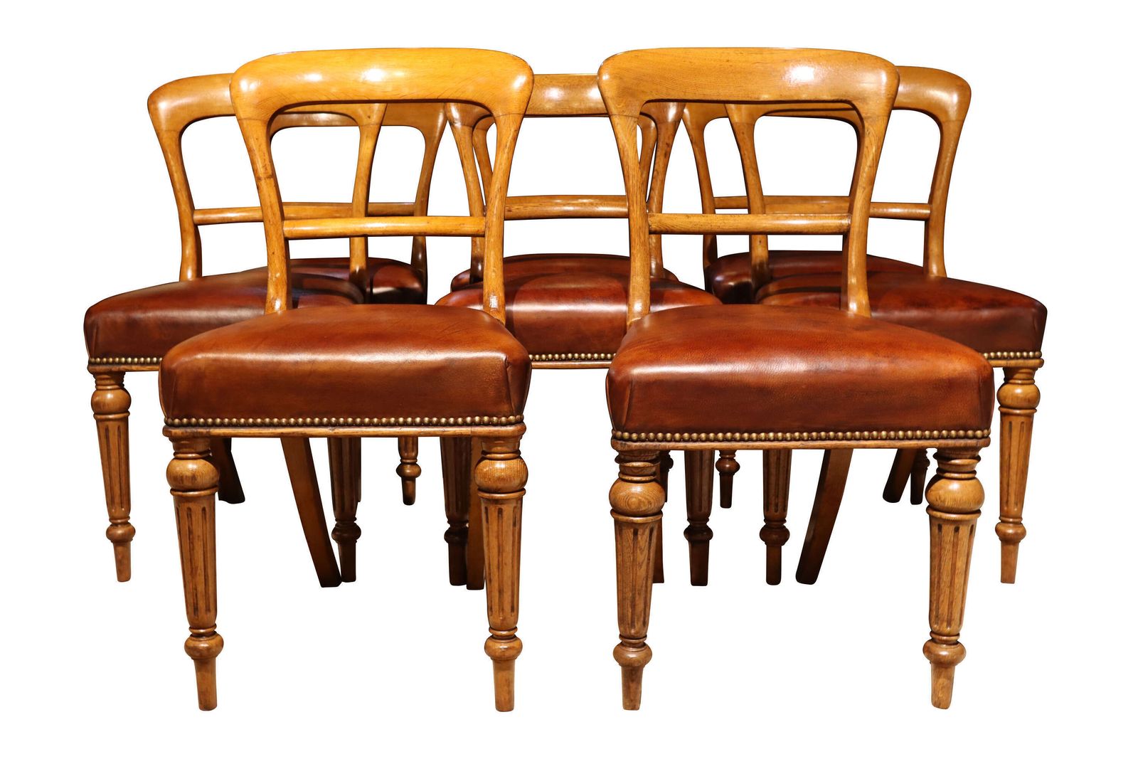 Set Of Eight Scottish Golden Oak Dining Chairs By John Taylor & Son, Edinburgh, Circa 1860 photo for sale