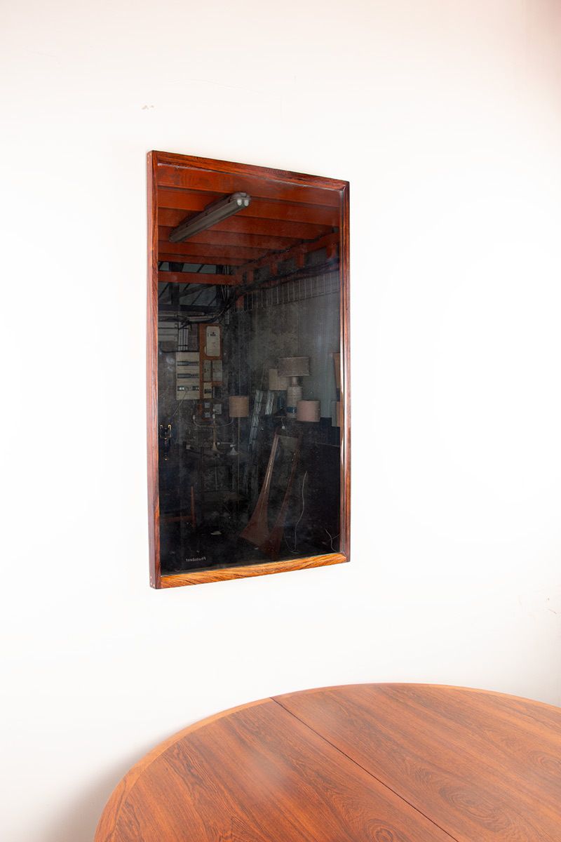 Décoration Grand miroir en palissandre par Aksel Kjesgaard pour Odder, 1960 photo