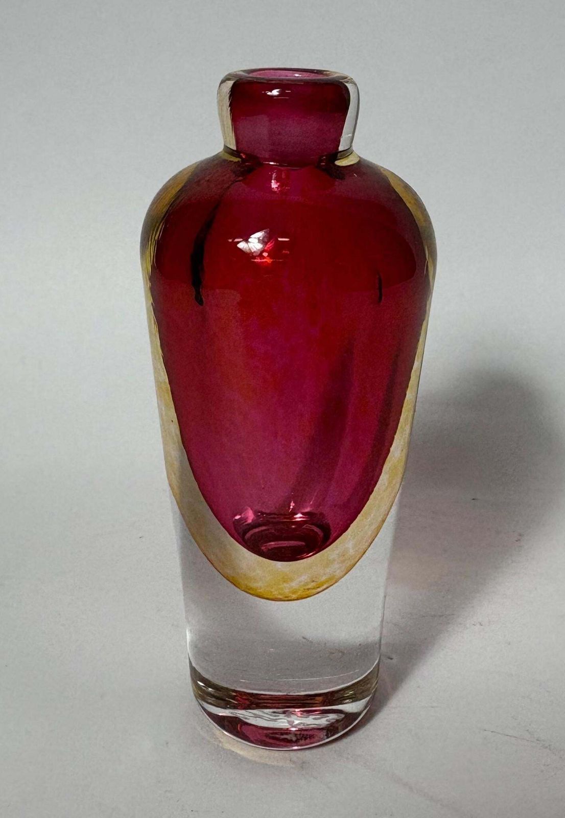 Mid‑Century Sommerso Cased Glass Bottle Vase – Cranberry & Amber photo furniture