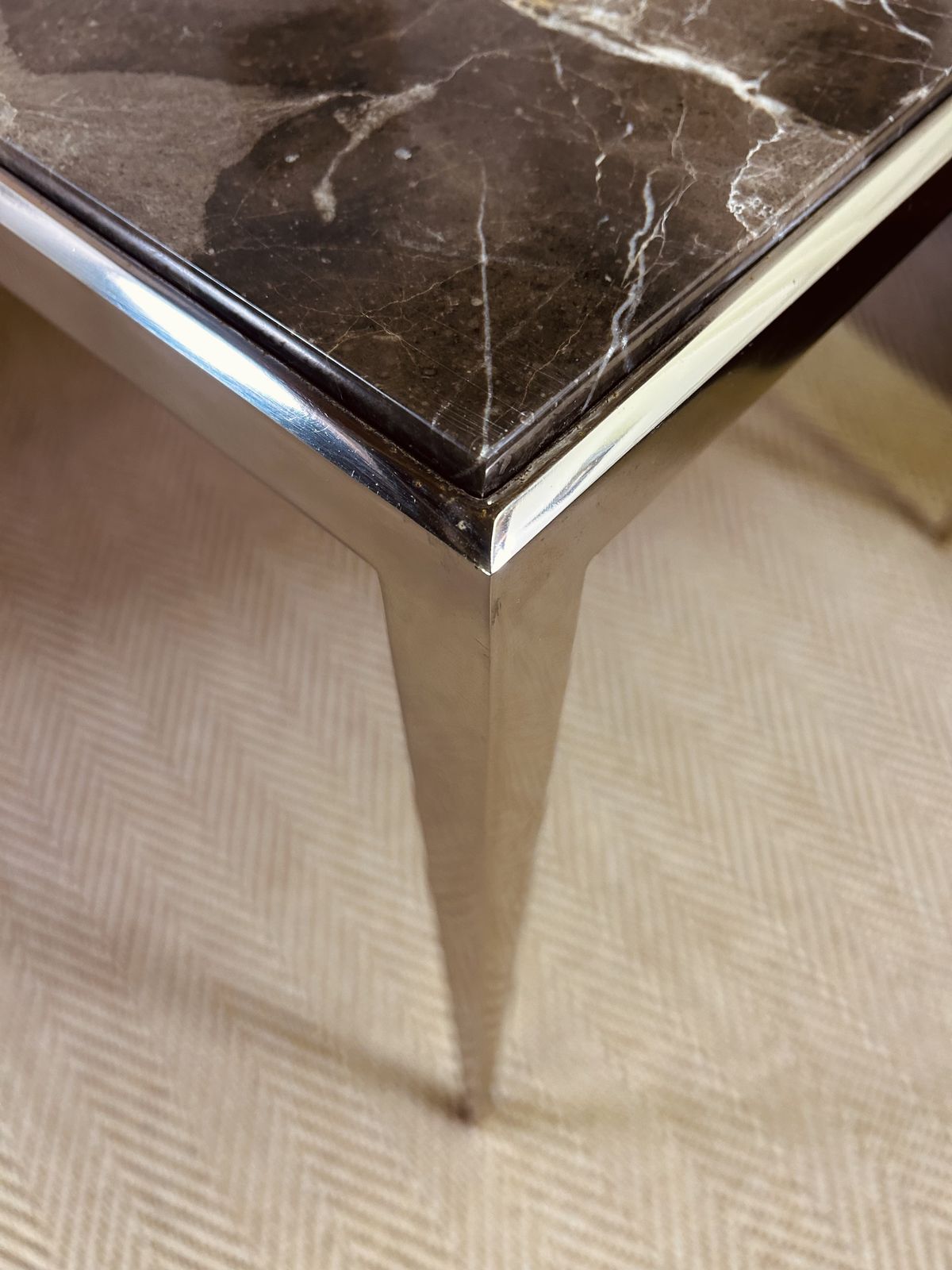photo vinterior Pair Of Luxury Eichholtz Henley Side Tables Marble Top Nickel Base