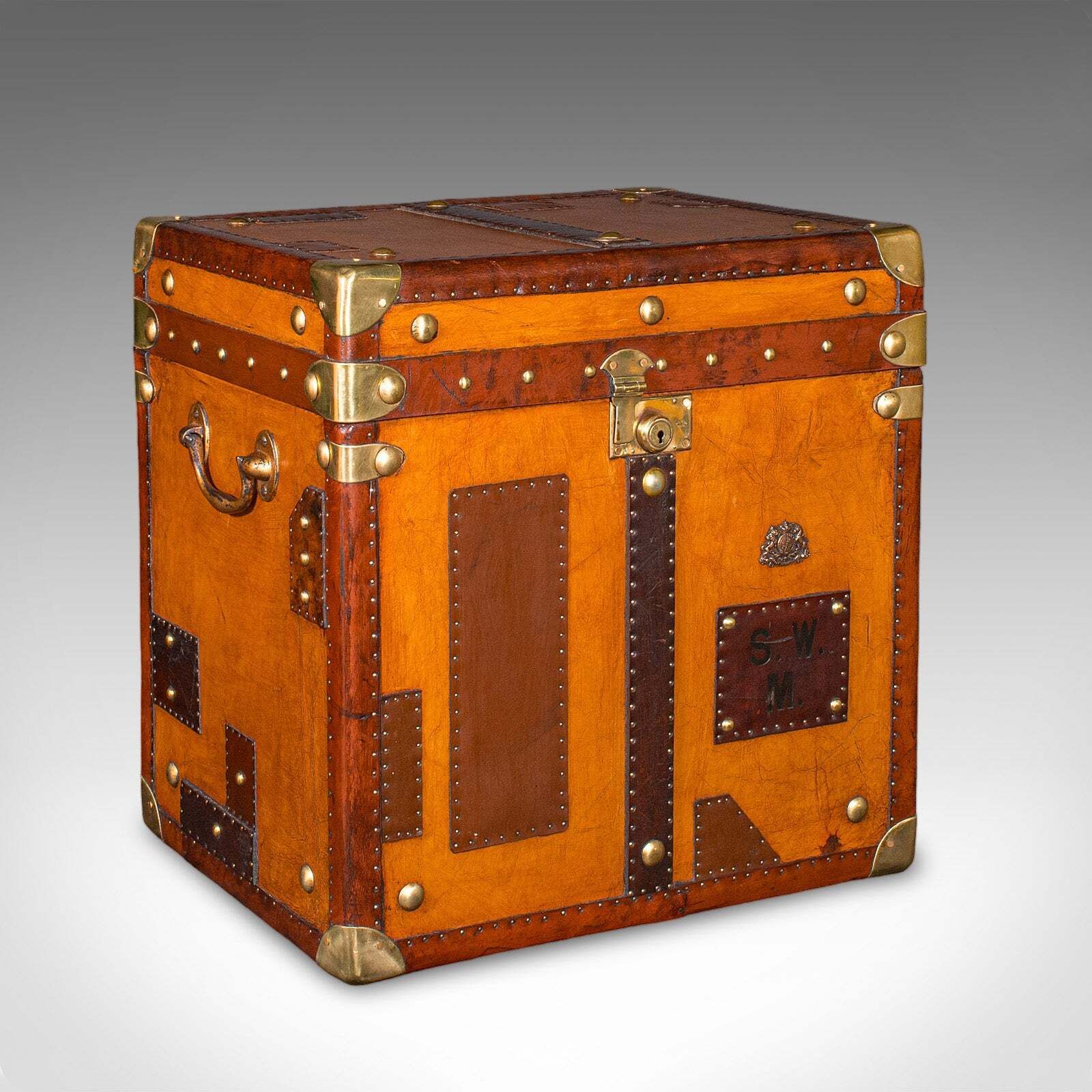 Pair Of Late Vintage Luggage Cases, English Leather, Trunk, Nightstand, Campaign photo vinterior