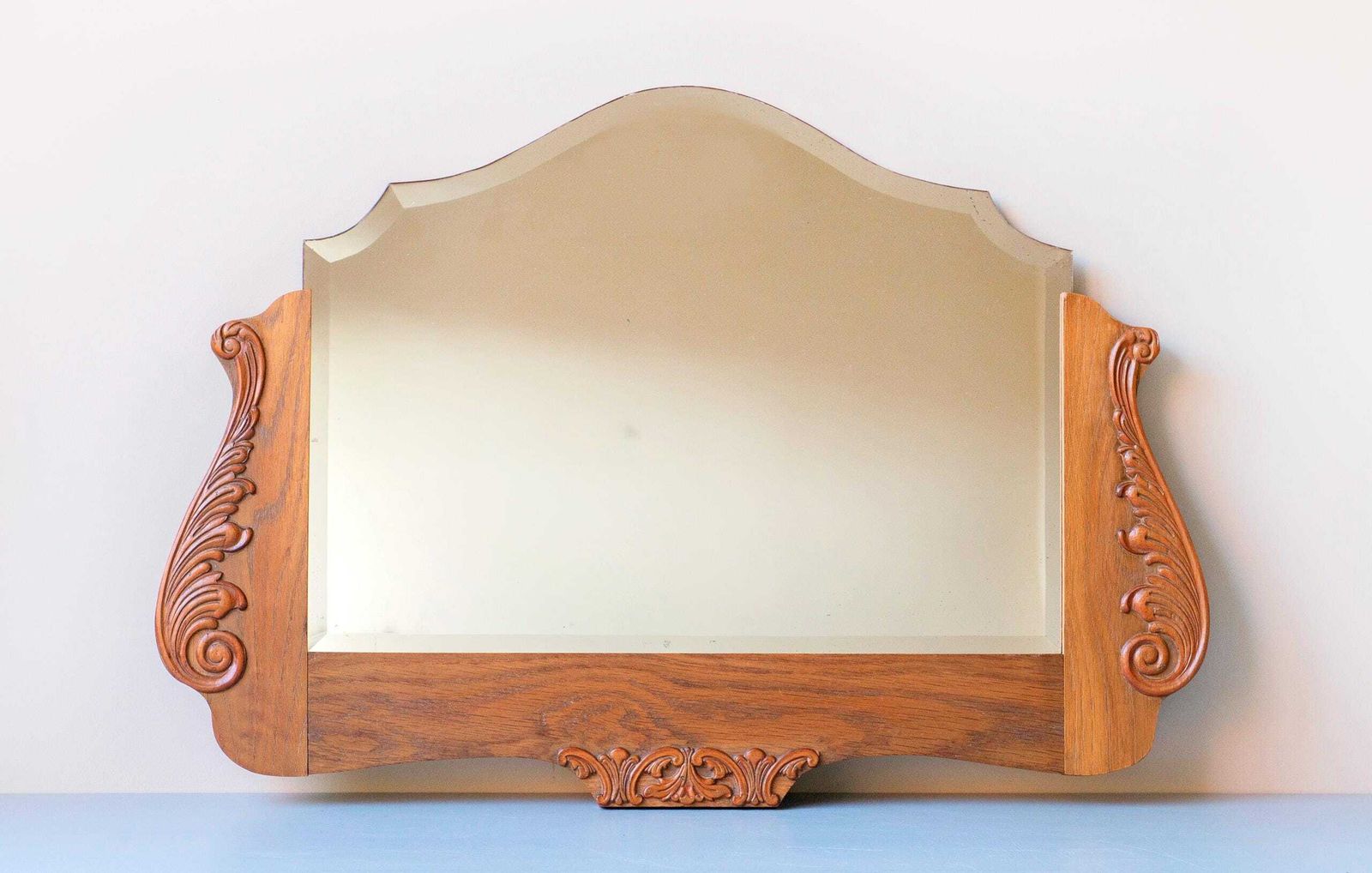 Art Deco Mantel Mirror With Beveled Glass – Carved Wood Frame, C. 1920 photo furniture