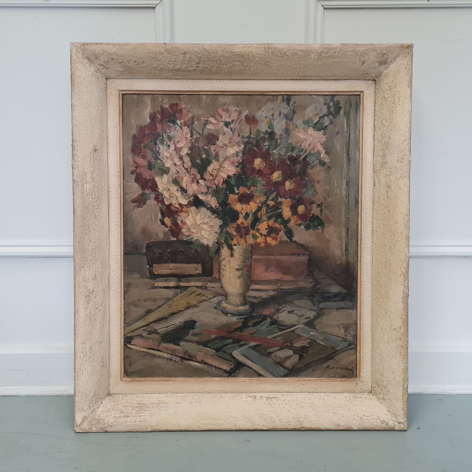 Pair Of Floral French Oil Paintings C1930 Free Delivery Uk photo for sale