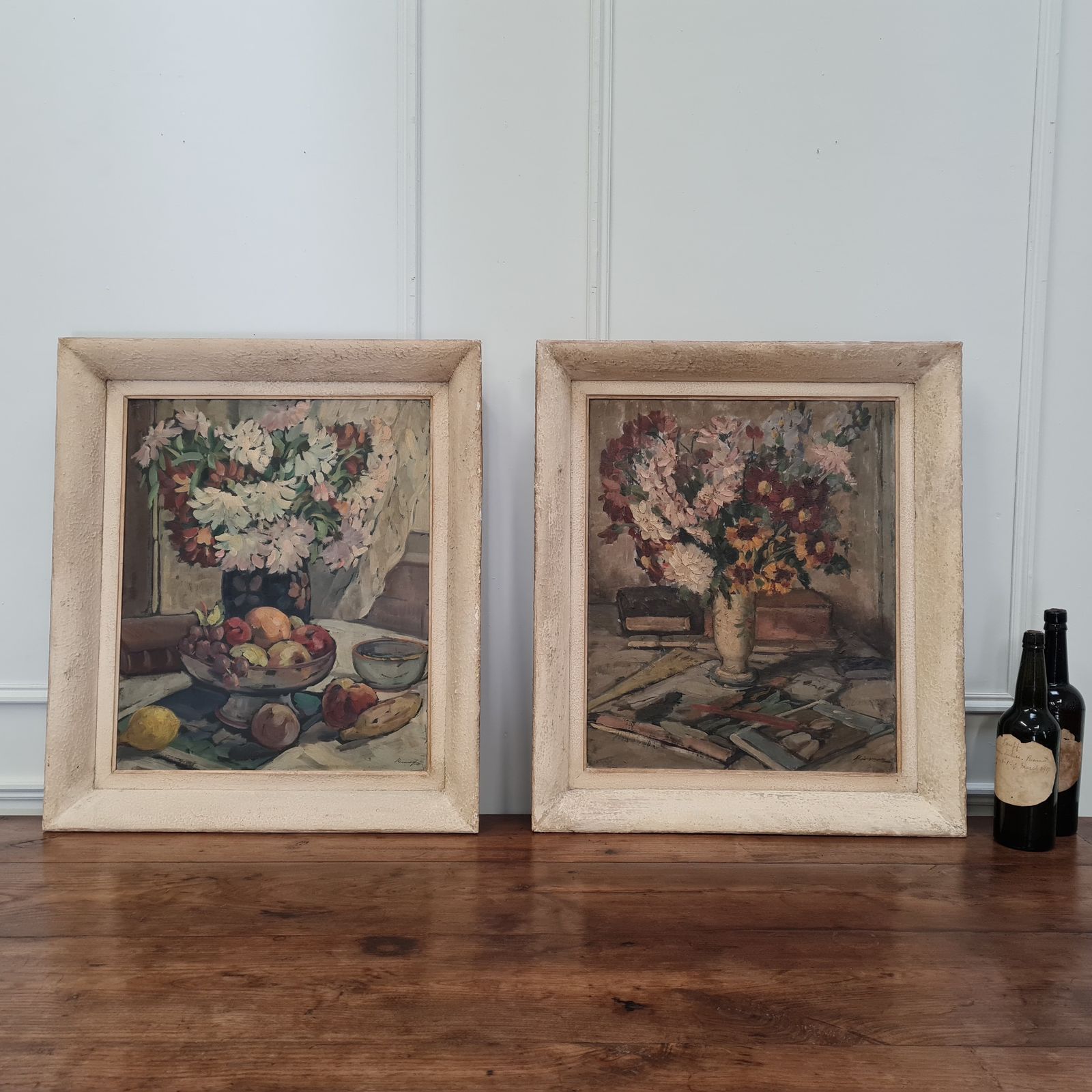 photo for sale Pair Of Floral French Oil Paintings C1930 Free Delivery Uk