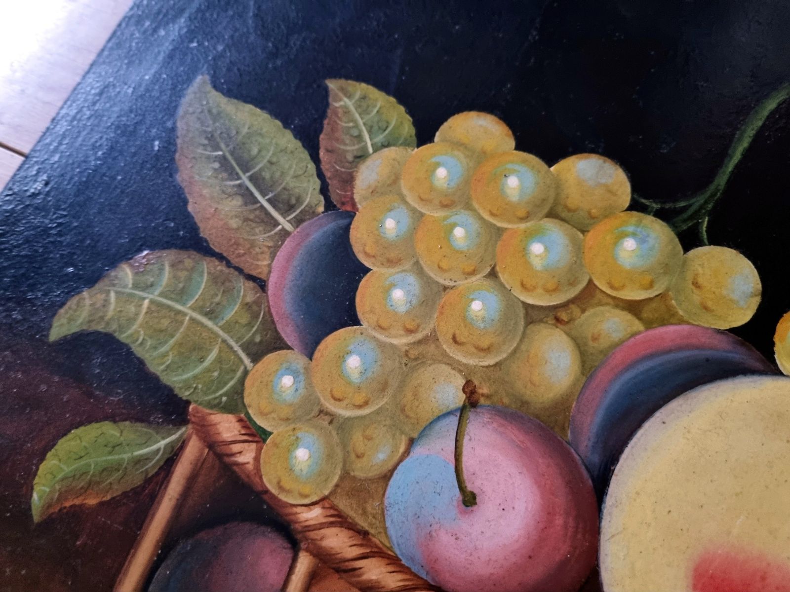 Original Still Life Painting, Bullfinch With Gooseberries, Oil On Metal Panel, Signed Early 20th Century Artwork, Rustic photo Art