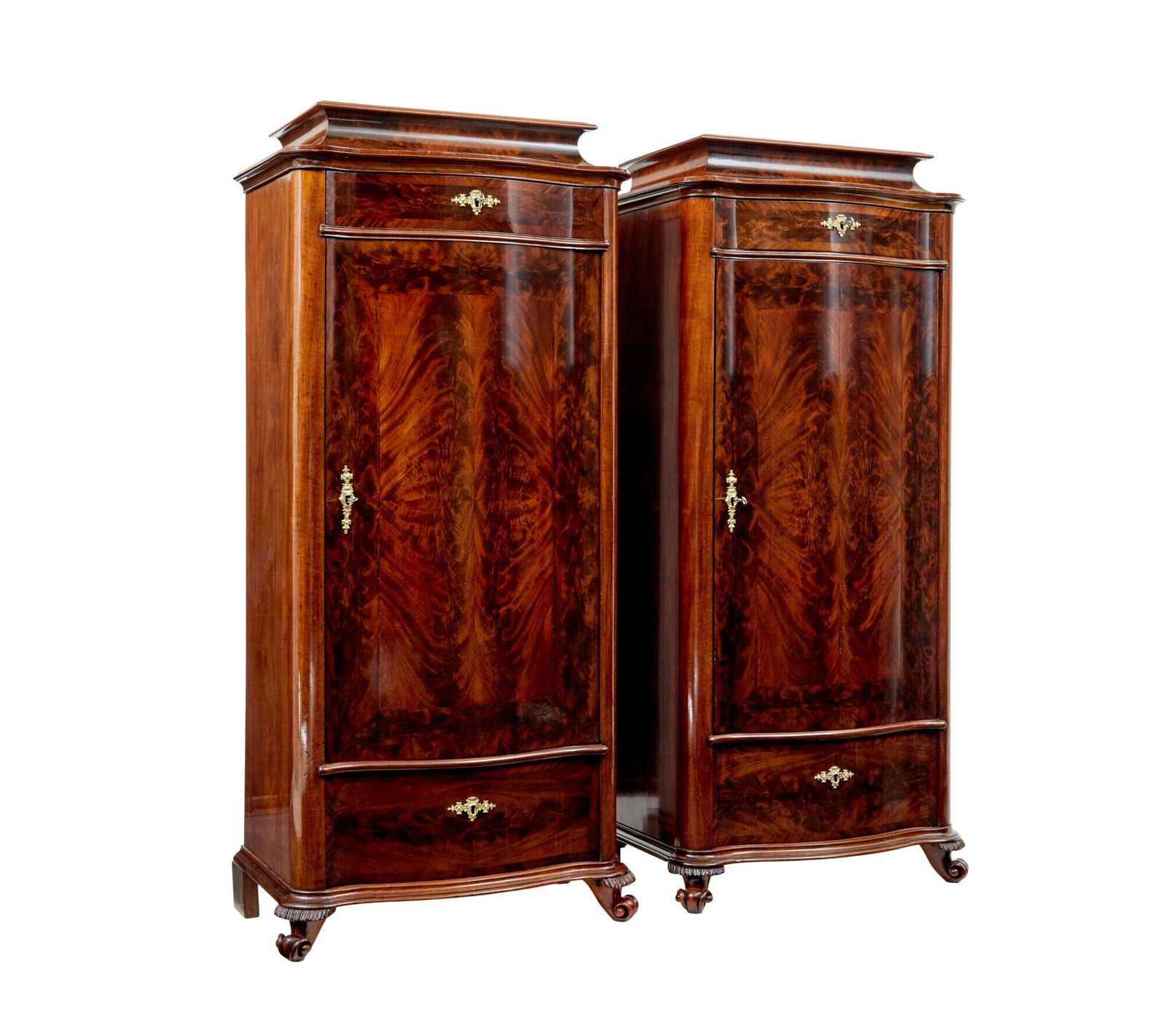 Scandinavian Pair Of 19th Century Serpentine Shaped Cupboards