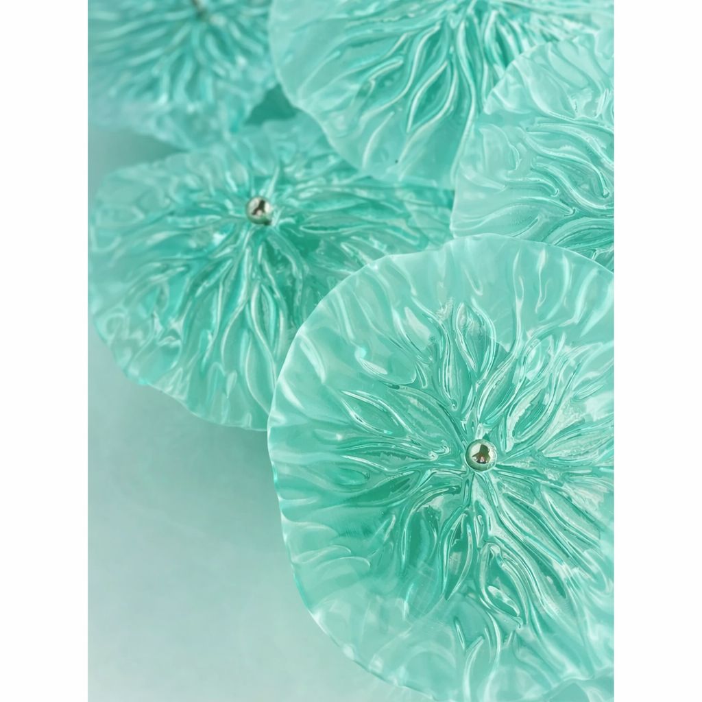 Contemporary Floreal Murano Glass Flush Mount By Simoeng In Sea Green And Sanded Color photo Lighting
