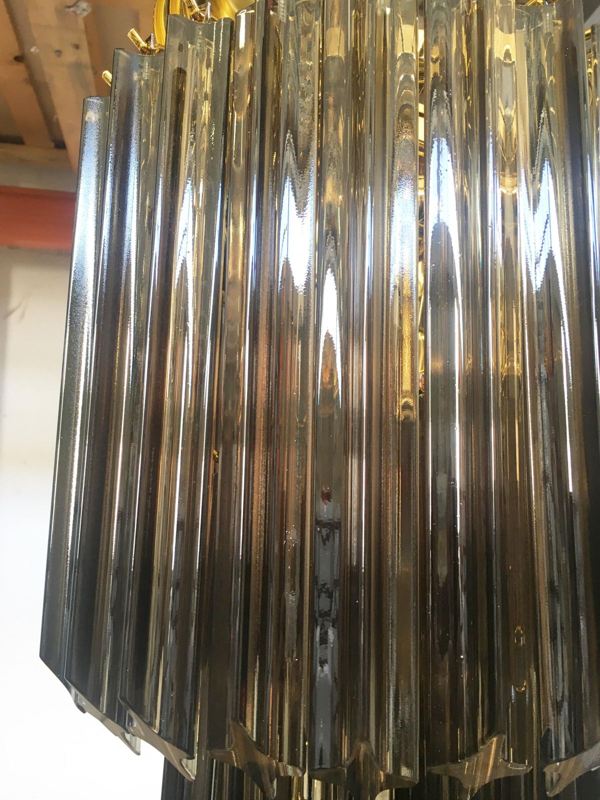 Contemporary Huge Luxury “Quadriedro” Fumè Murano Glass Gold Twister Cascade Chandelier photo Lighting