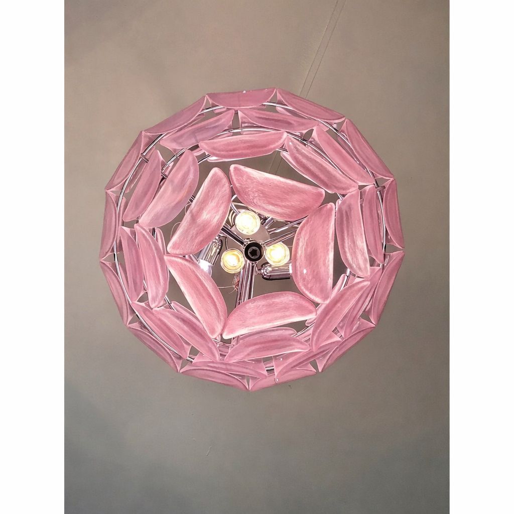 Italian Contemporary Modern Pink Sanded "Petals" Murano Style Glass Chandelier photo Lighting