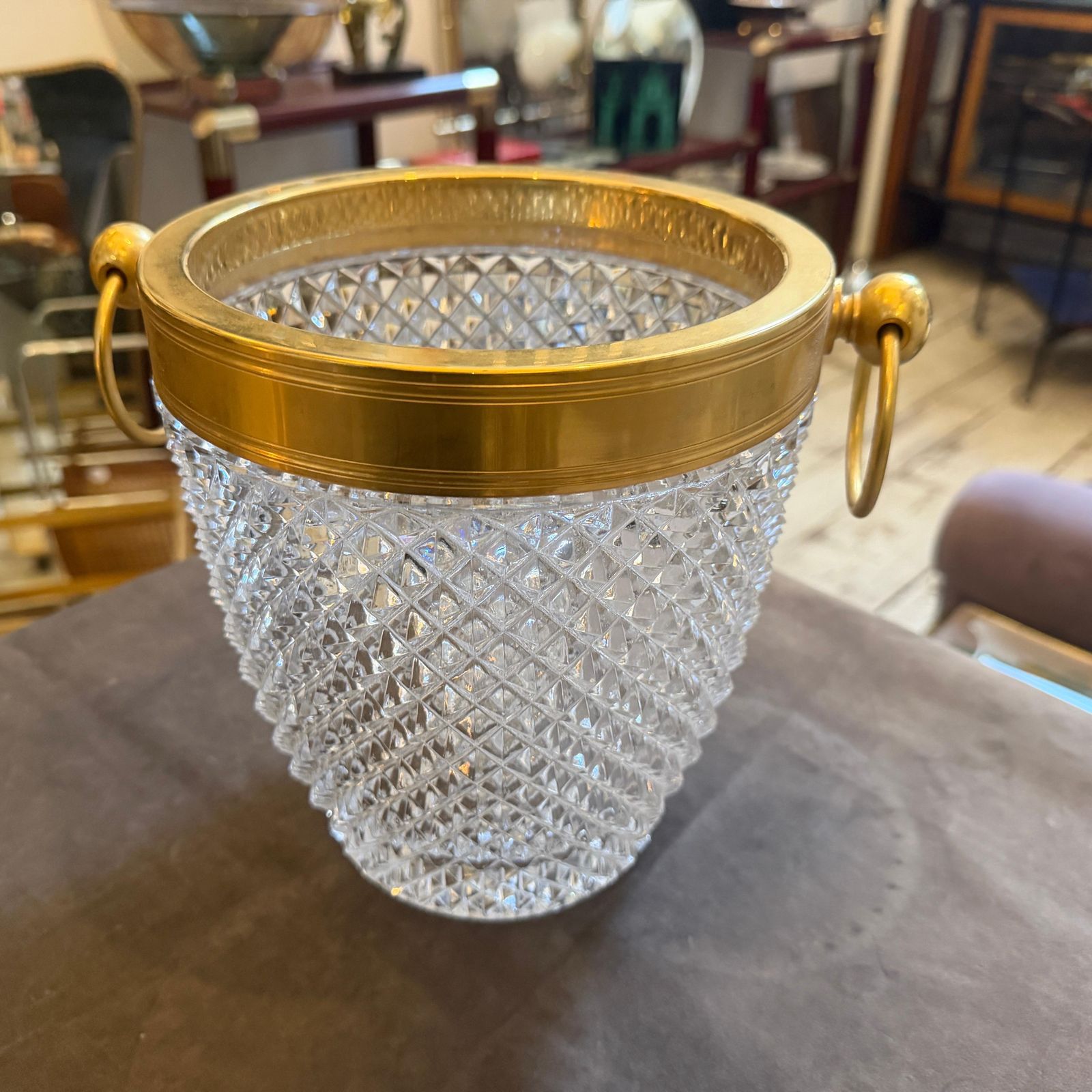 1980s Modernist Crystal And Gilded Metal French Champagne Cooler photo for sale