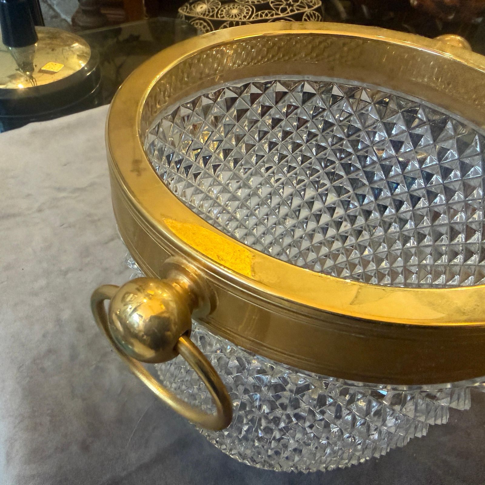 1980s Modernist Crystal And Gilded Metal French Champagne Cooler photo buy