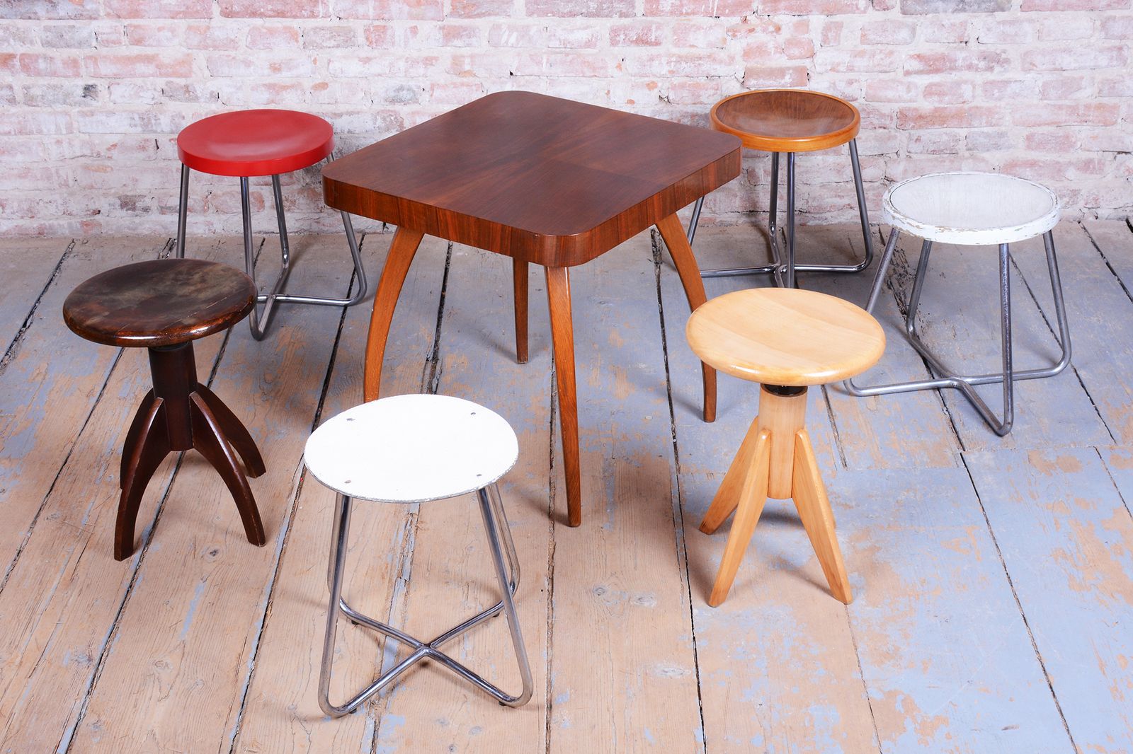 photo furniture Restored Bauhaus Stool, By Mücke Melder, Beech, Chrome, Polished, Czech, 1930s