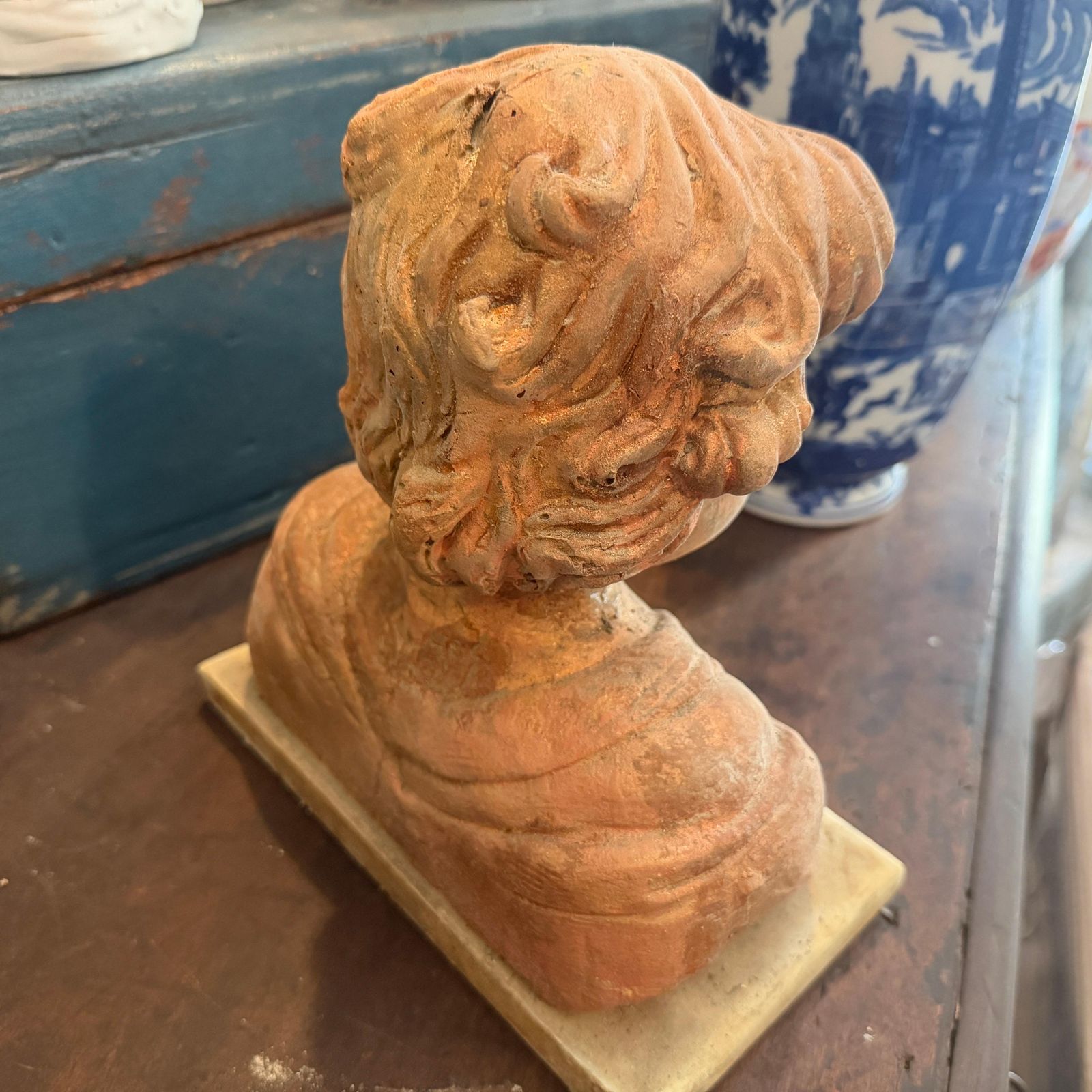 1930s Mixed Stone Sicilian Sculpture Of A Putto On A Marble Base photo for sale