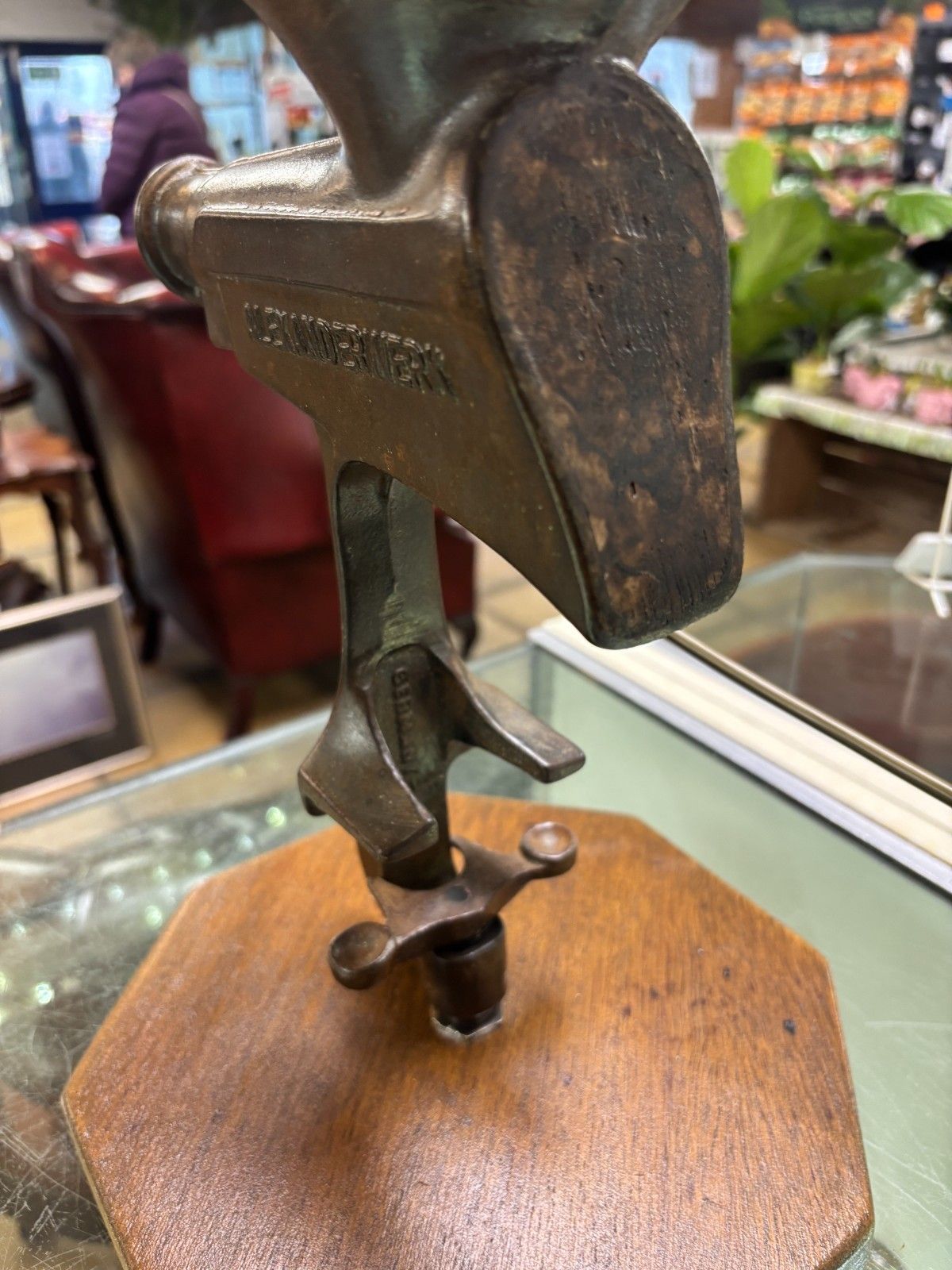 Lighting Steam Punk Cast Iron Mixer Converted Table Lamp With Milk Glass Shade photo