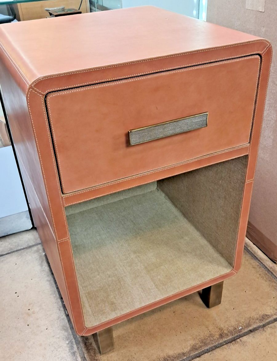 Dante Full Grain Leather Nightstand In Aged Camel By Made Goods USA photo furniture