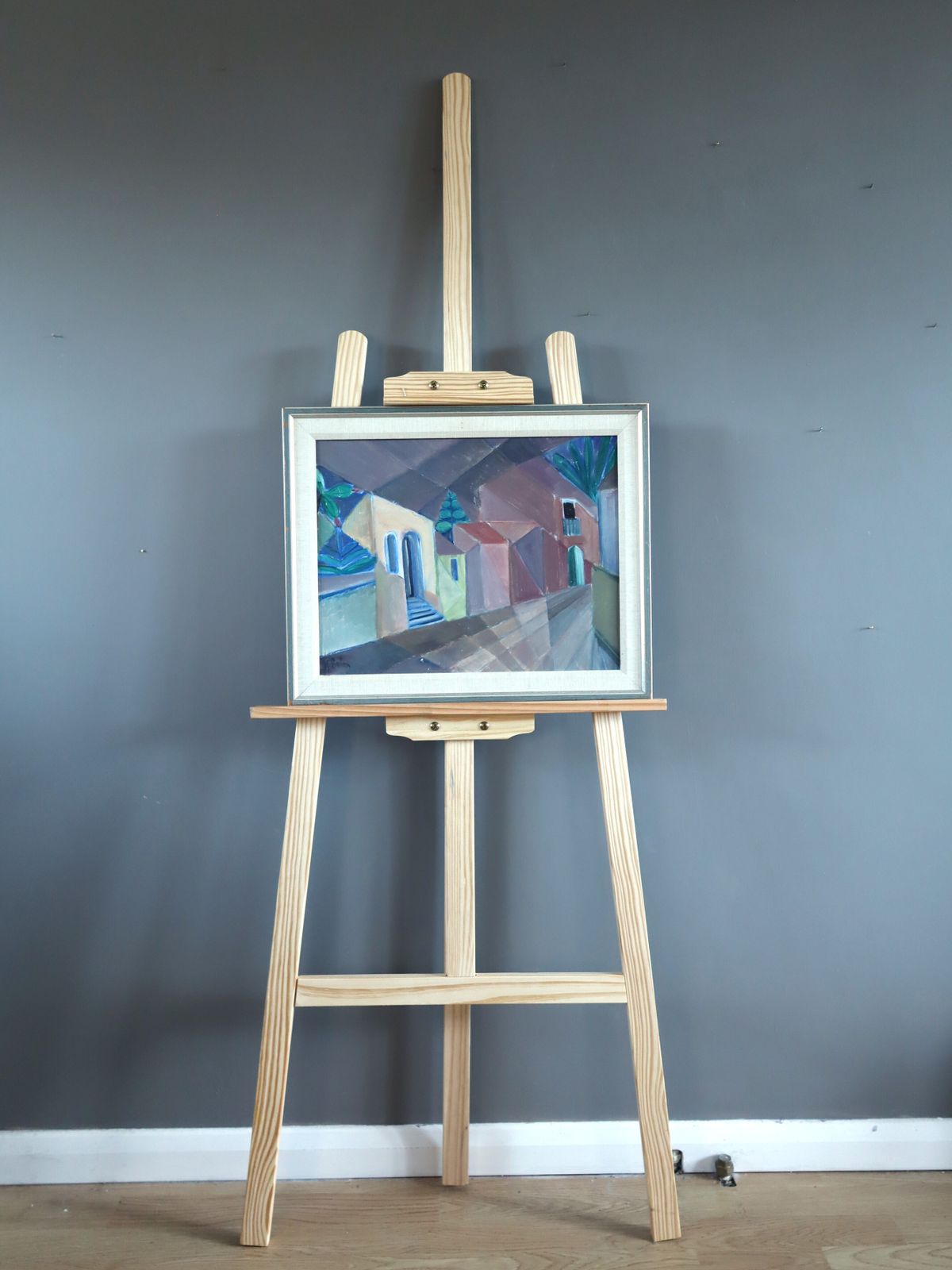 Cubist Street  Oil Painting, Mid 20th Century photo furniture