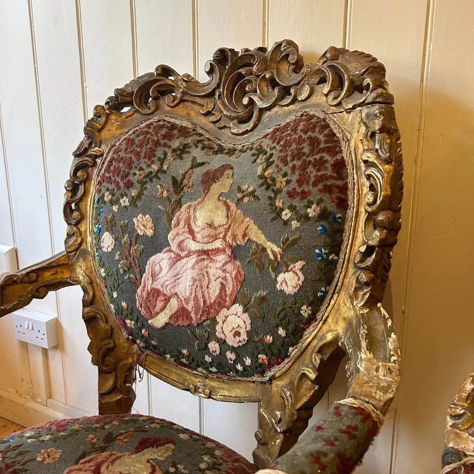 Pair Of Louis XV Style Gilt Throne Chairs photo furniture
