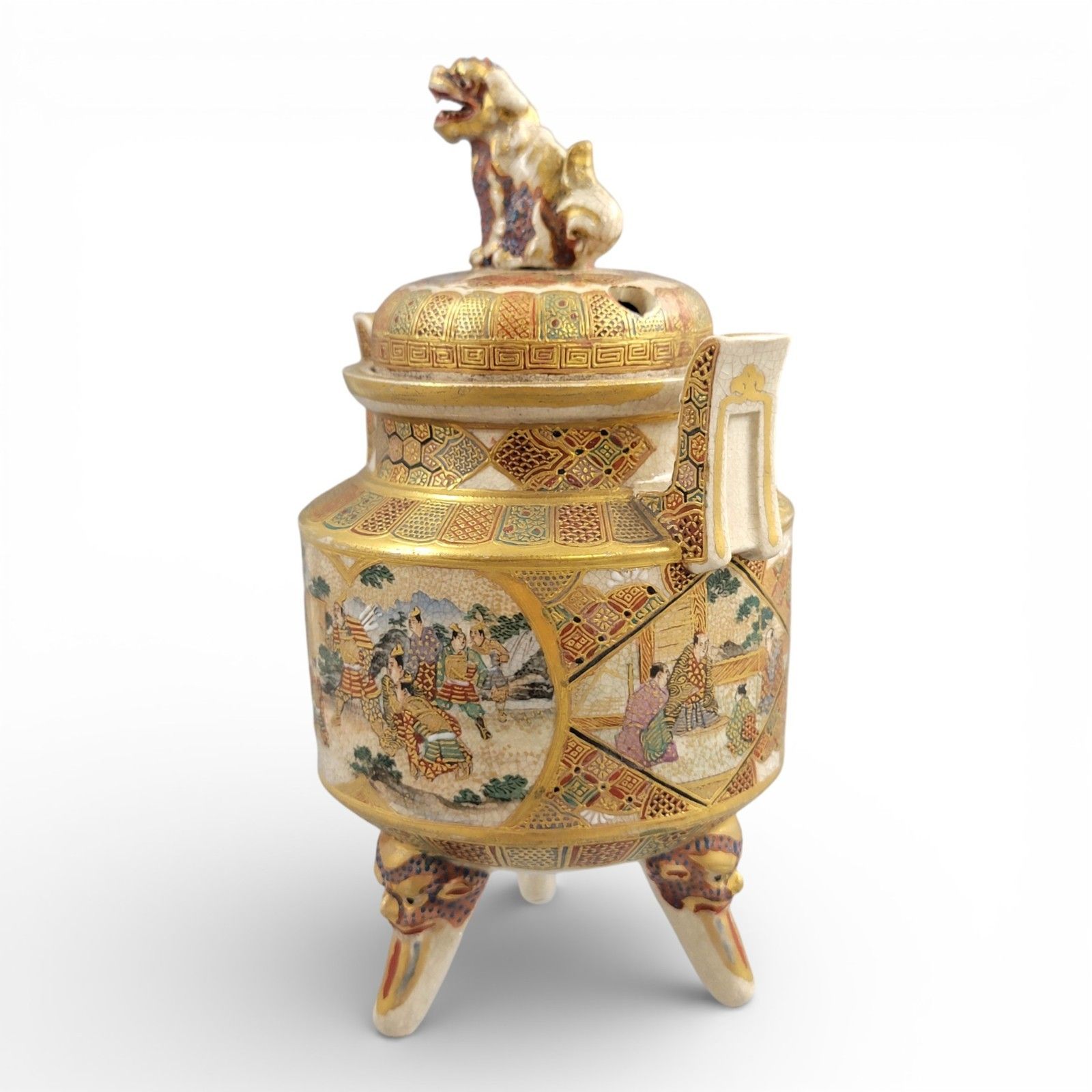 Signed Meiji Satsuma Koro Incense Burner By Shunzan With Shi Shi Lid, C.1890 photo furniture