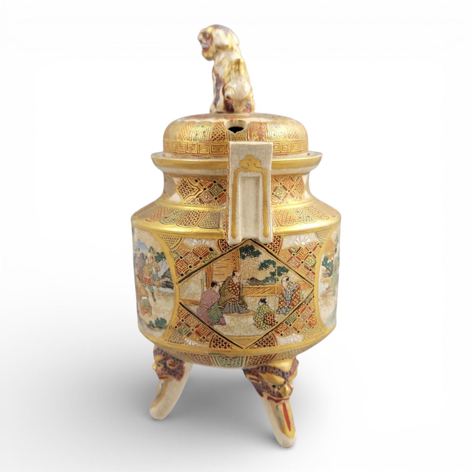 Signed Meiji Satsuma Koro Incense Burner By Shunzan With Shi Shi Lid, C.1890 photo for sale