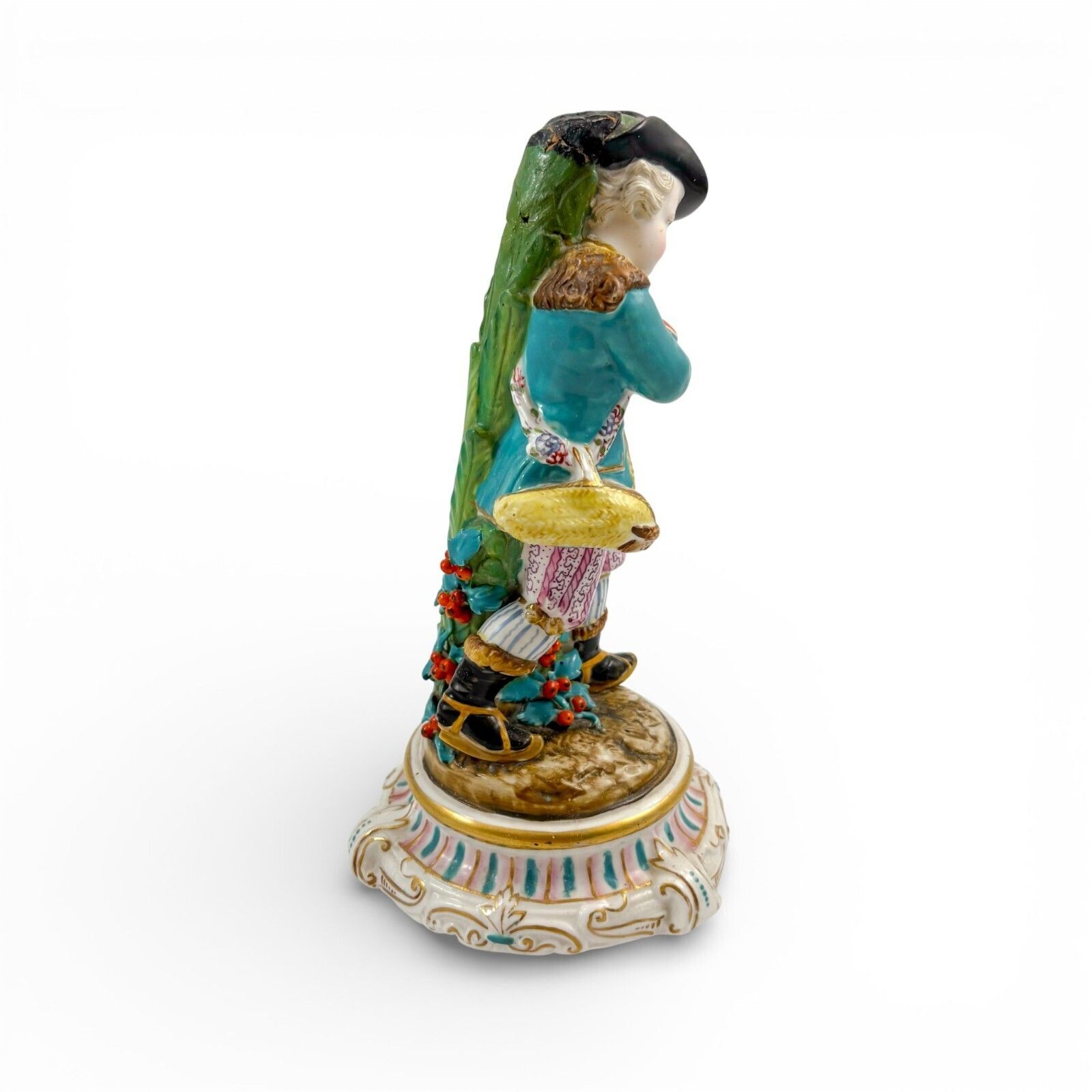 19th Century Volkstedt Porcelain Figure Boy With Flowers, Rococo Style, C. 1890 photo 165.0
