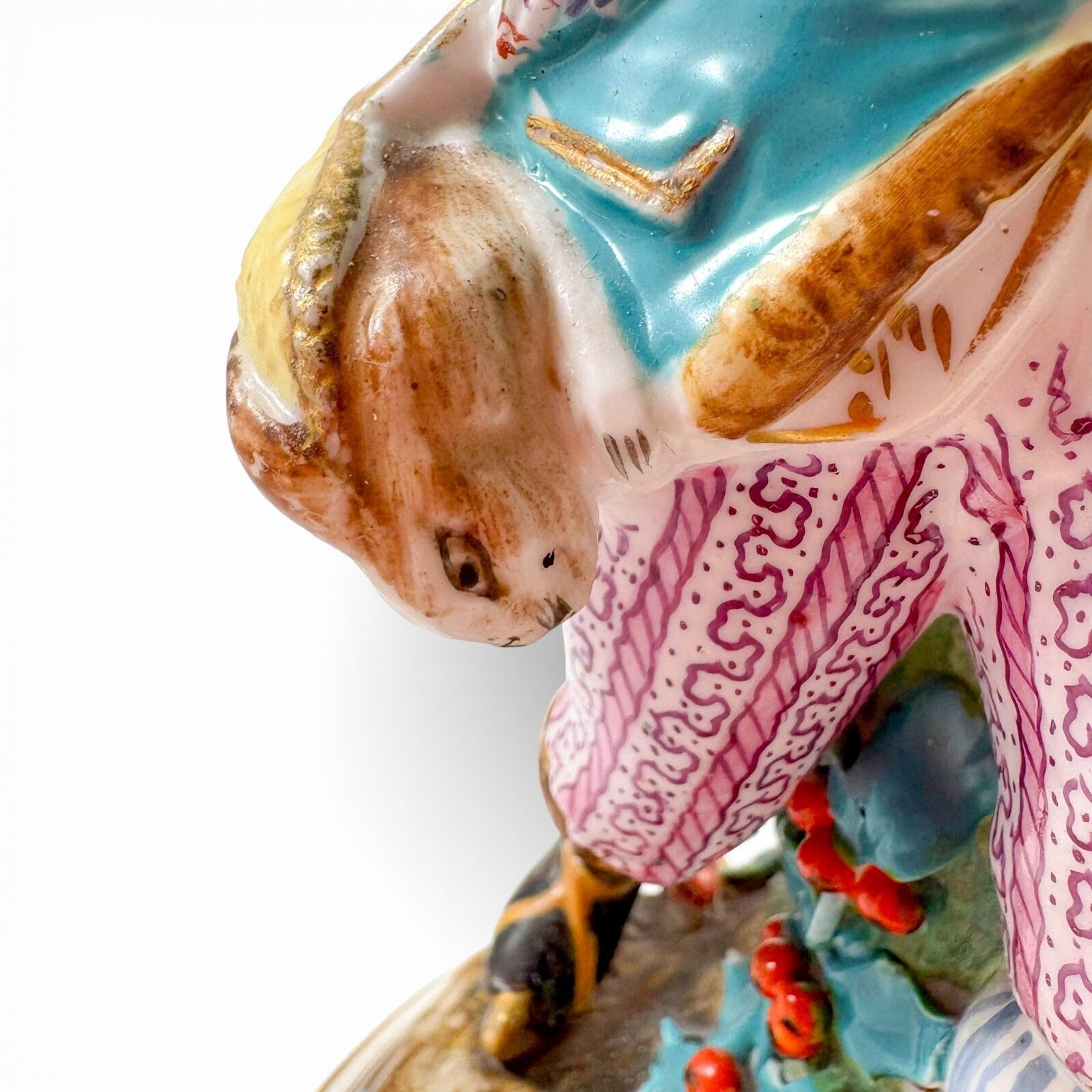 Home Decor 19th Century Volkstedt Porcelain Figure Boy With Flowers, Rococo Style, C. 1890 photo