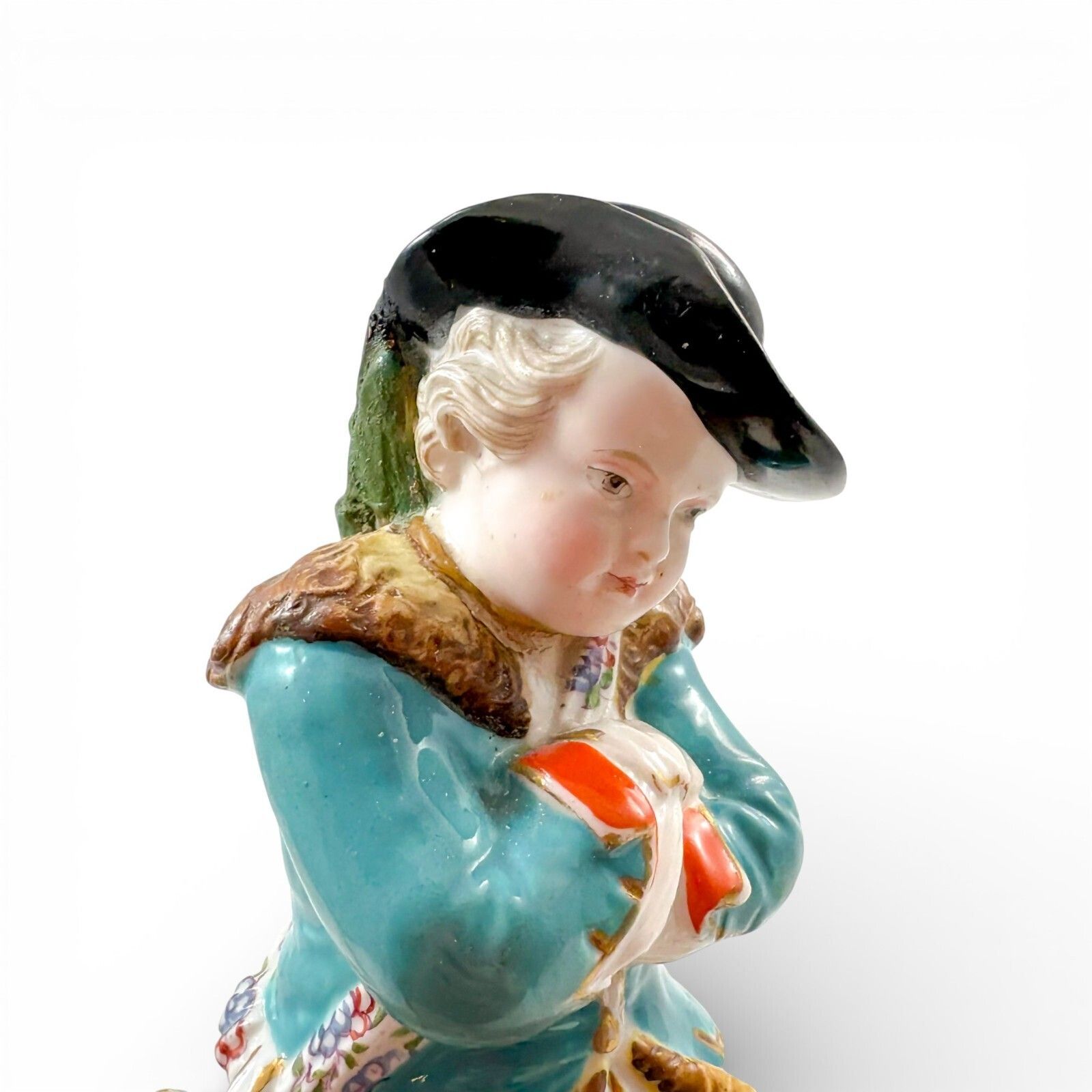165.0 19th Century Volkstedt Porcelain Figure Boy With Flowers, Rococo Style, C. 1890 photo