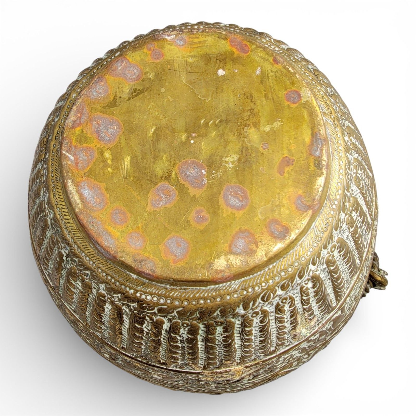 700.0 Large Indian Raj Period Hand Engraved Brass Jardinière, C. 1870–1890 photo