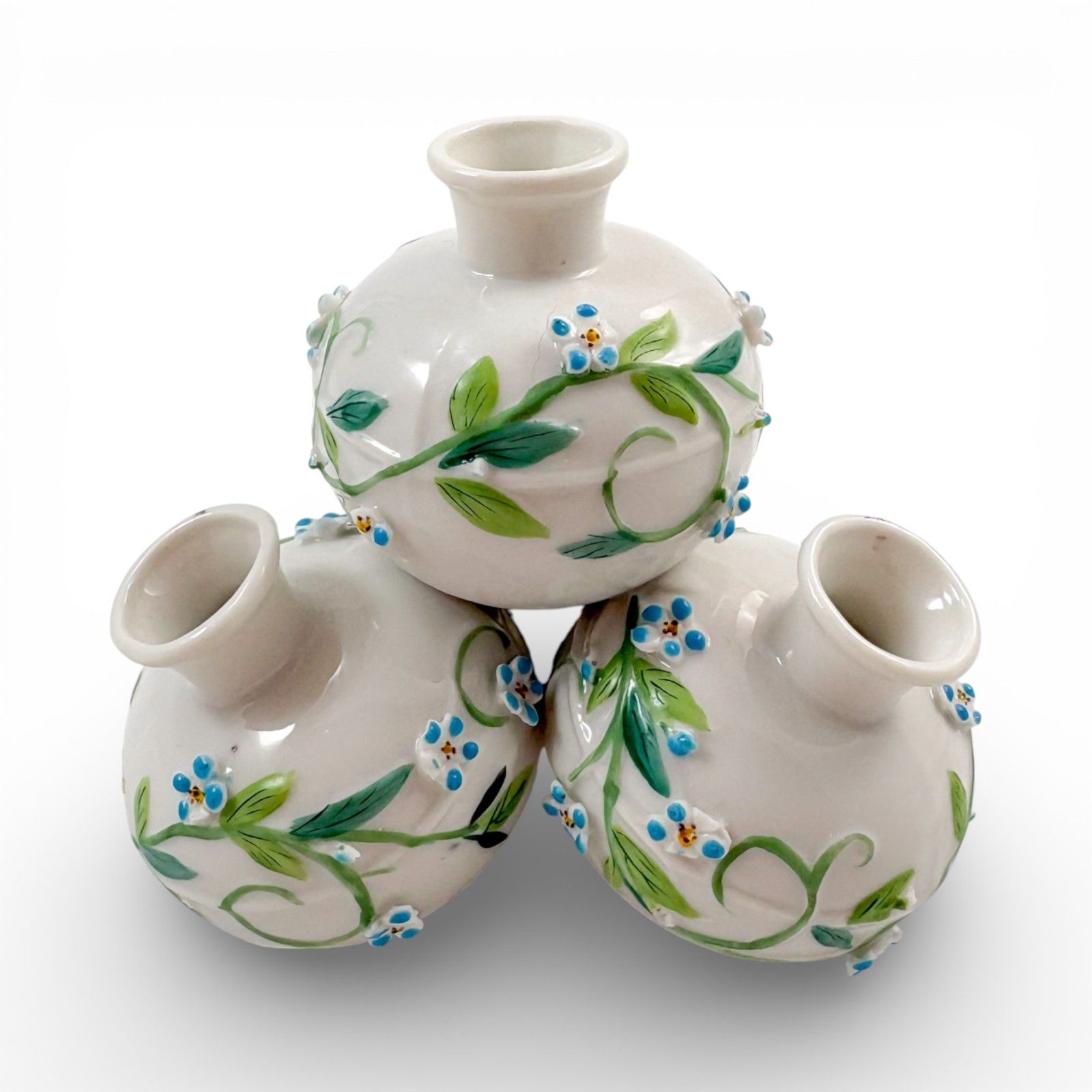 Antique French Porcelain Triple Posy Holder With Forget Me Not Decoration