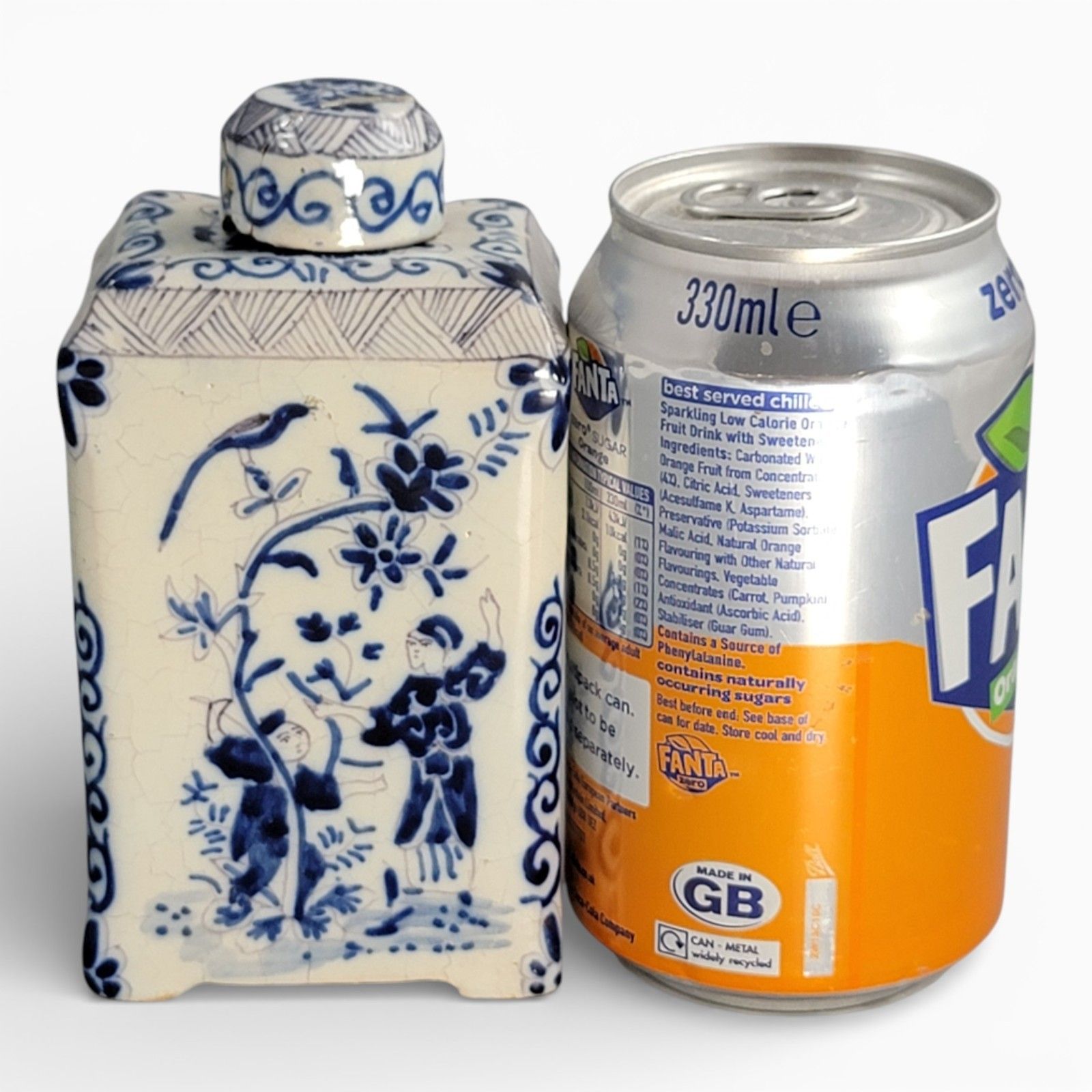 photo furniture Antique Dutch Delft Blue & White Tea Caddy Chinoiserie 18th C 13.3cm