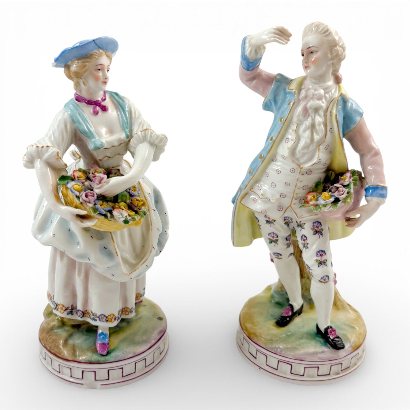 Pair French Porcelain Flower Seller Figures, Paris Rococo Revival, 19th Century