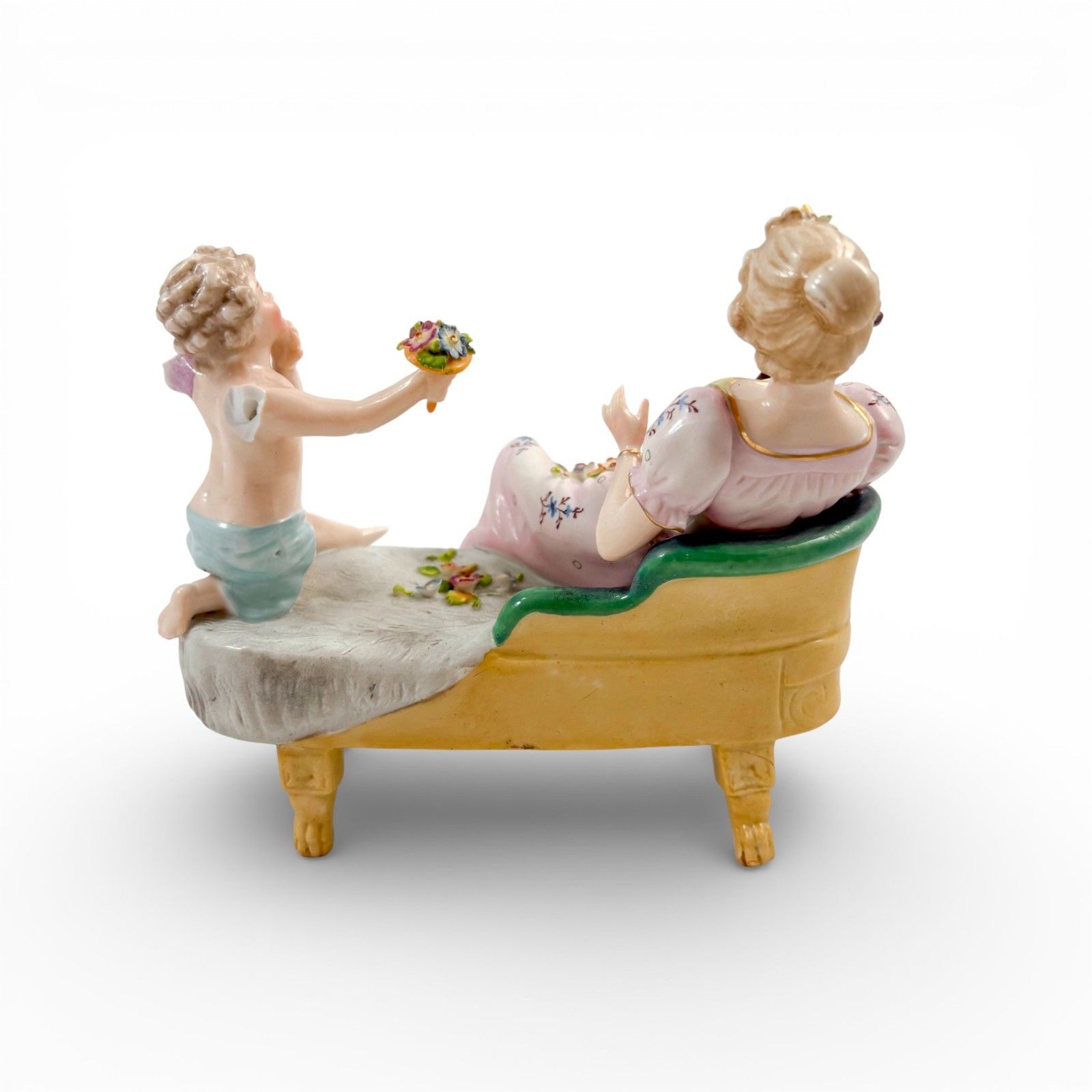 Antique Sitzendorf Porcelain Figurine Lady With Cherub And Mandolin C. 1910 photo Home Decor