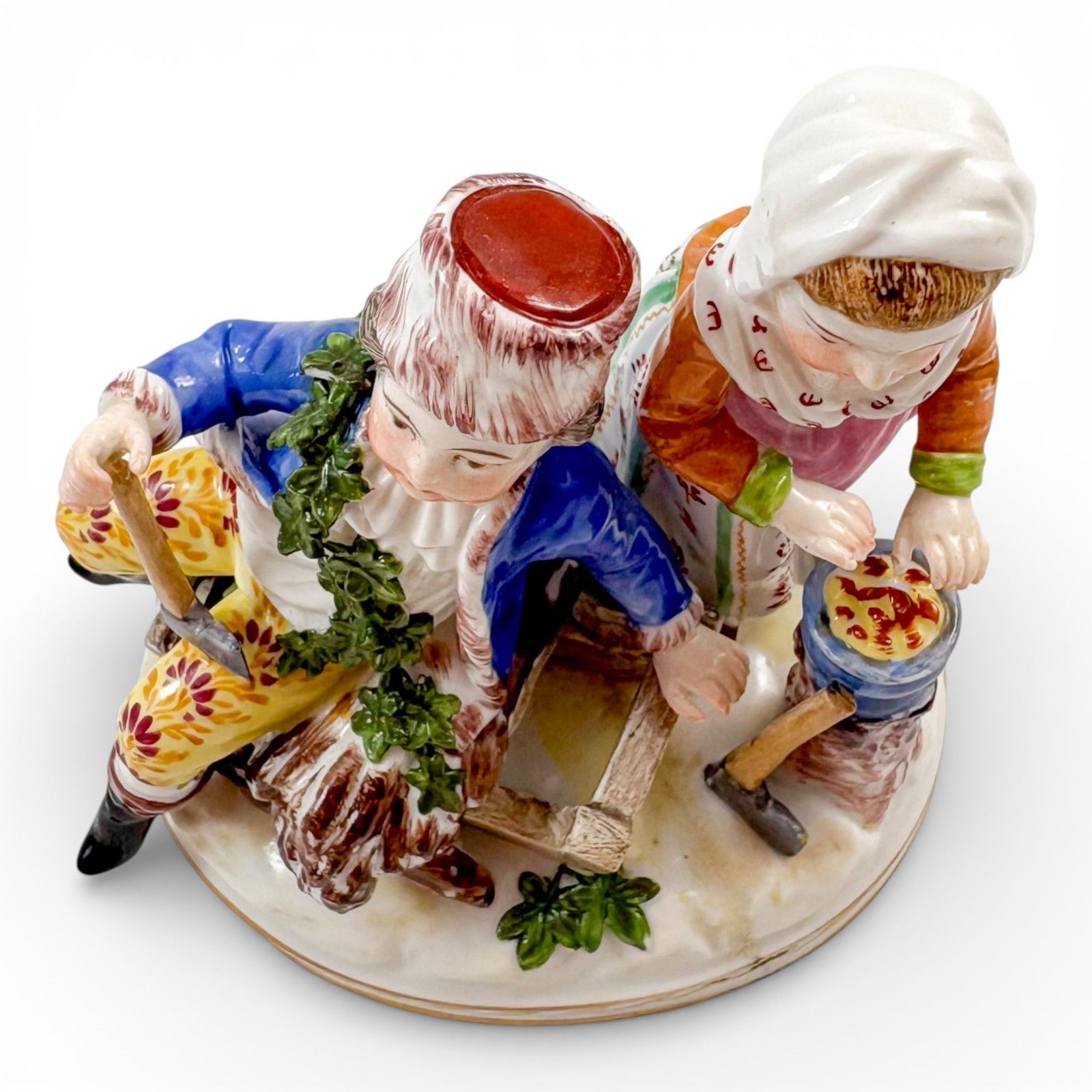 Antique Ludwigsburg Porcelain Figurine Tyrolean Couple At Work, German, C. 1890 photo vinterior