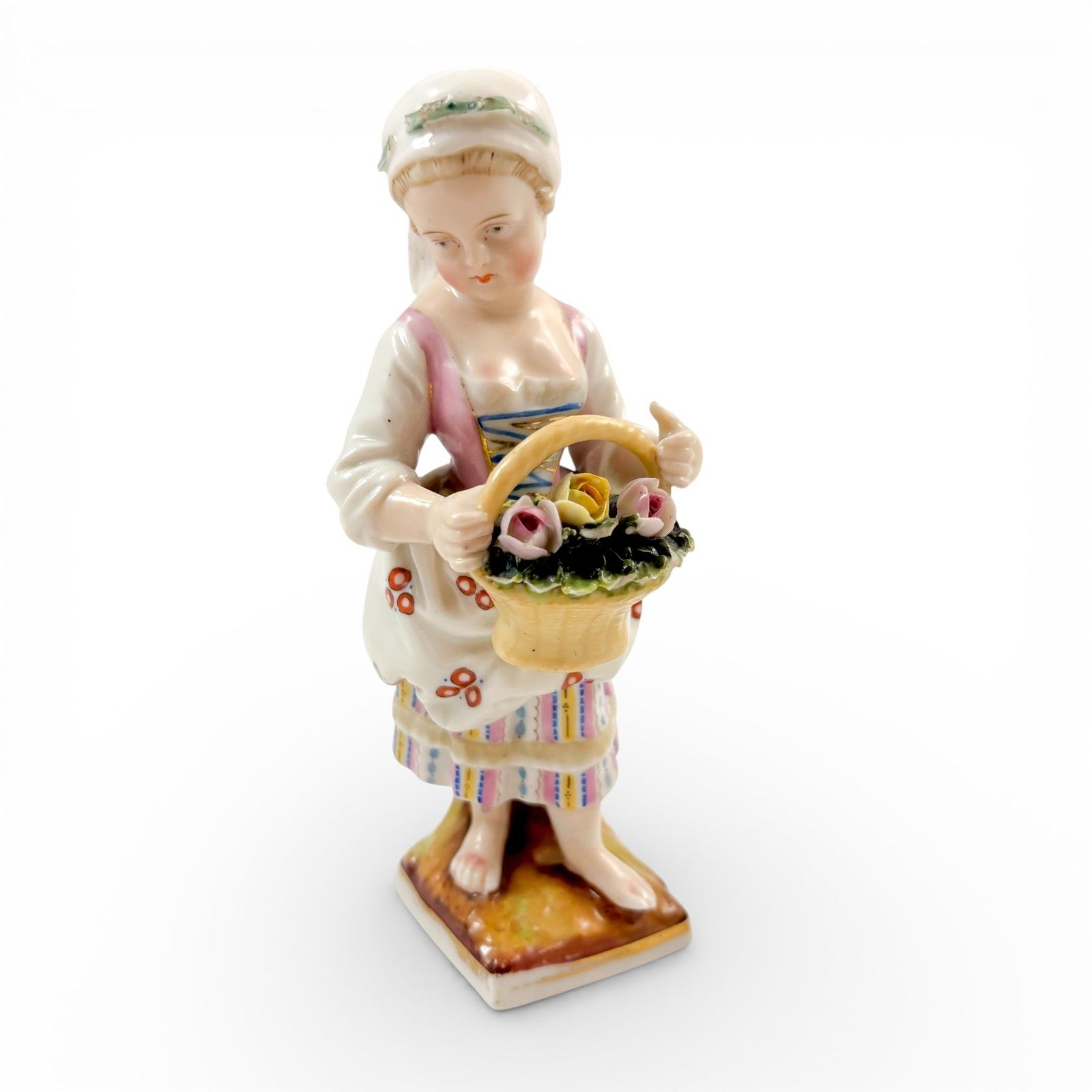 19th C Sitzendorf Antique Porcelain Figurines Flower Girl & Fruit Boy Pair 15cm photo 130.0