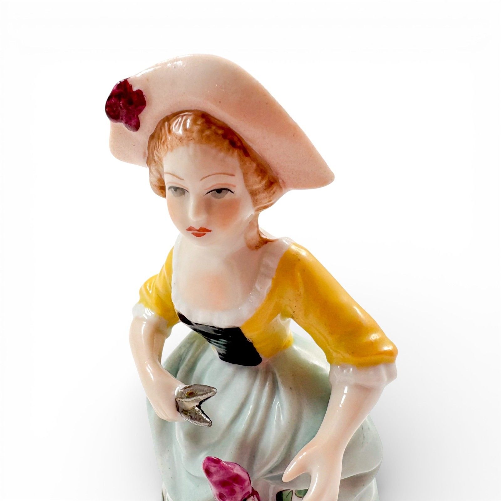 185.0 Antique German Sitzendorf Porcelain Flower Girl Figurines Pair, Rococo, C.1910's photo