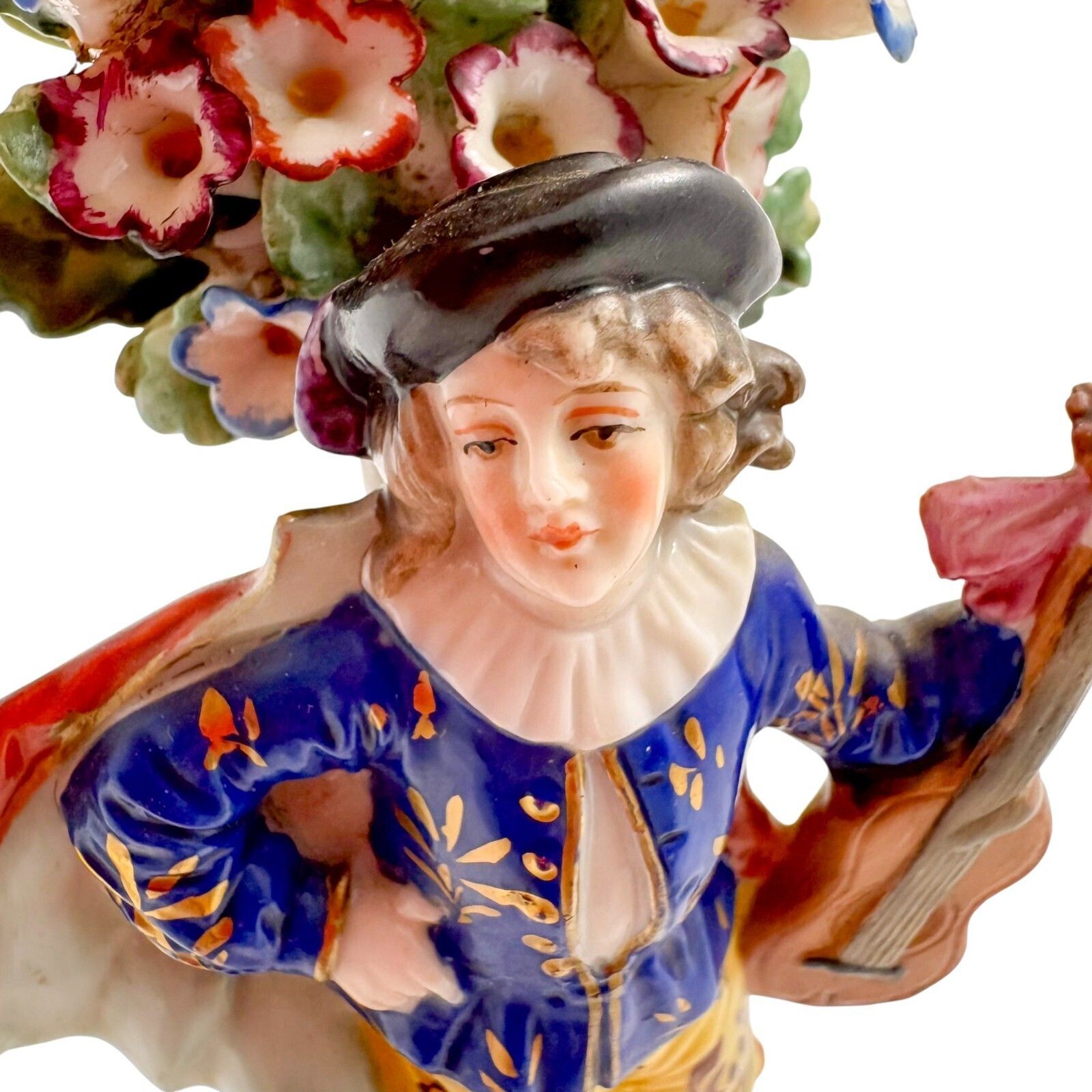 photo furniture Rococo Style German Porcelain Troubadour Figurine With Floral Bocage Posy Holder
