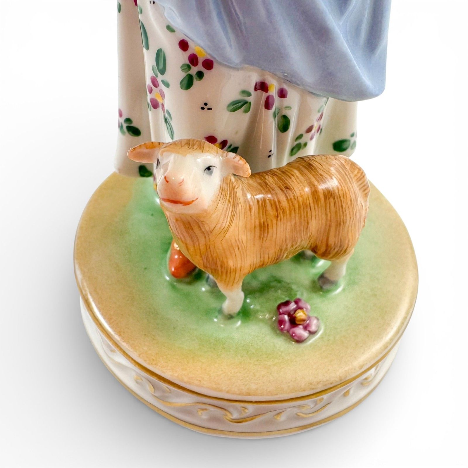 photo for sale Carl Thieme Dresden Porcelain Shepherdess Figurine With Sheep Hand Painted 1930s