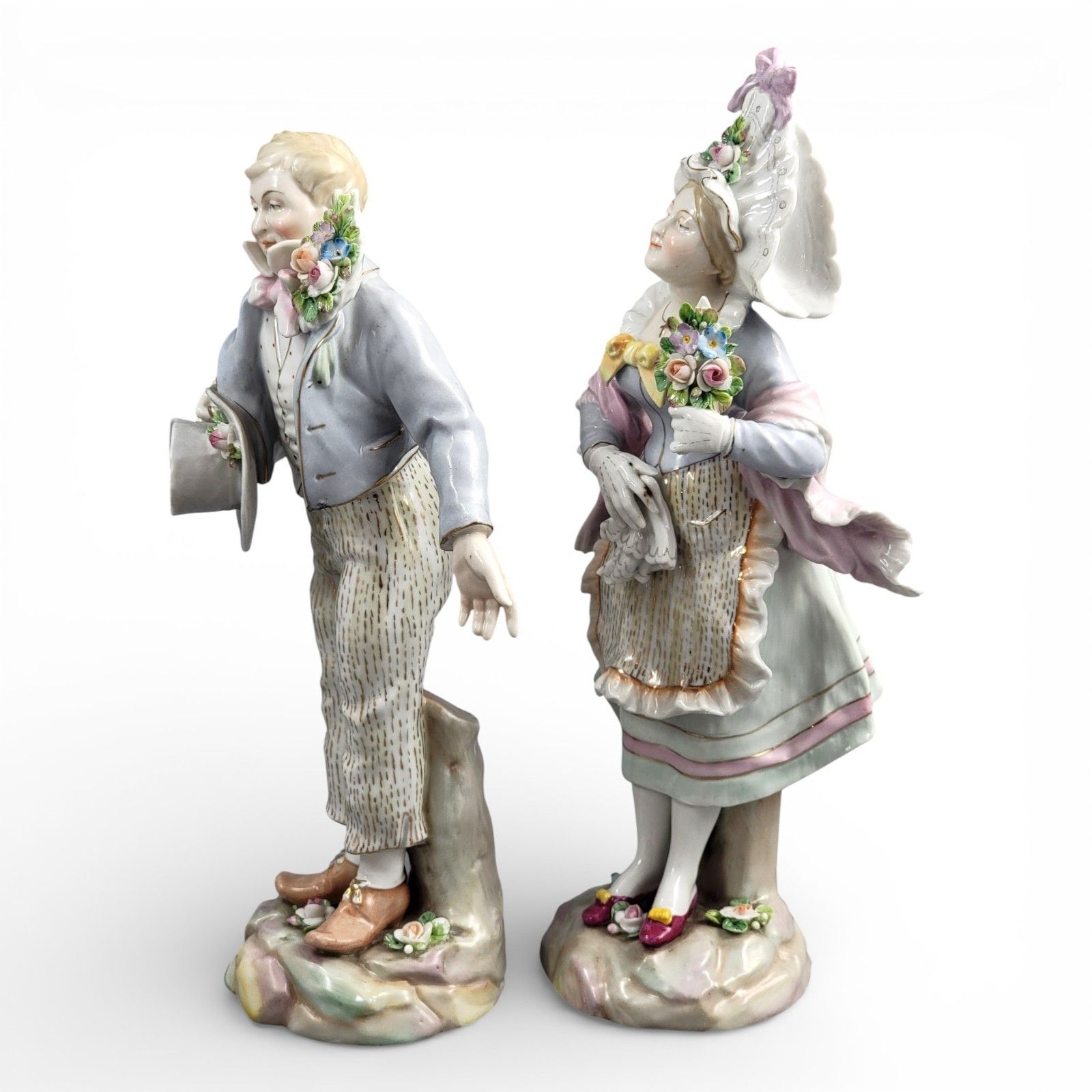 Antique Volkstedt Pair Of German Porcelain Figures, Late 19th Century photo for sale