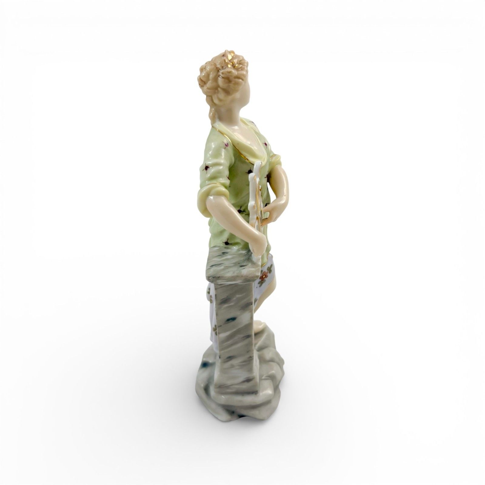 Late 19th Century Volkstedt Porcelain Muse Figurine Christian Nonne Lyre photo for sale