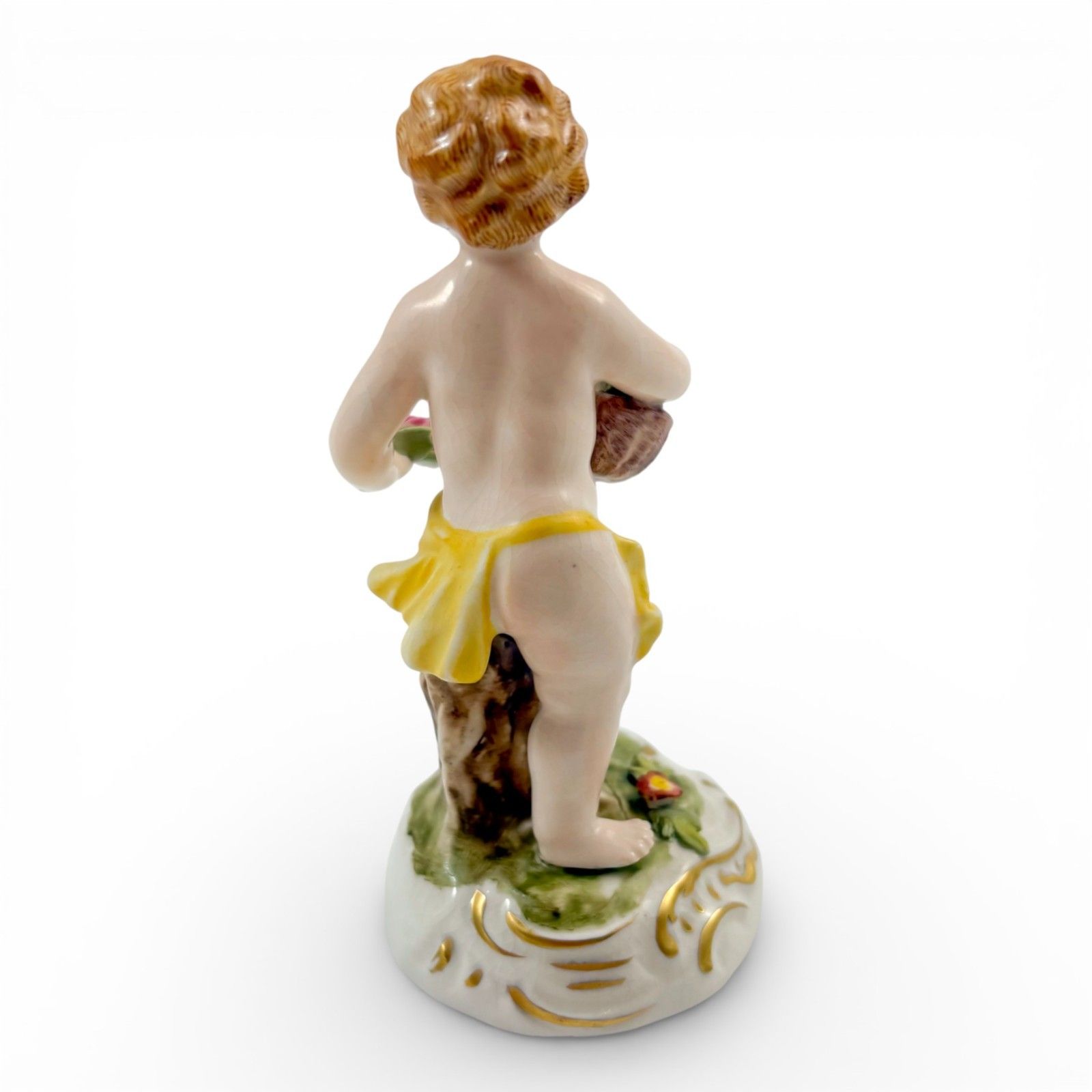 Antique German Porcelain Boy With Flower Basket Figurine, Dresden Style C.1900 photo Home Decor