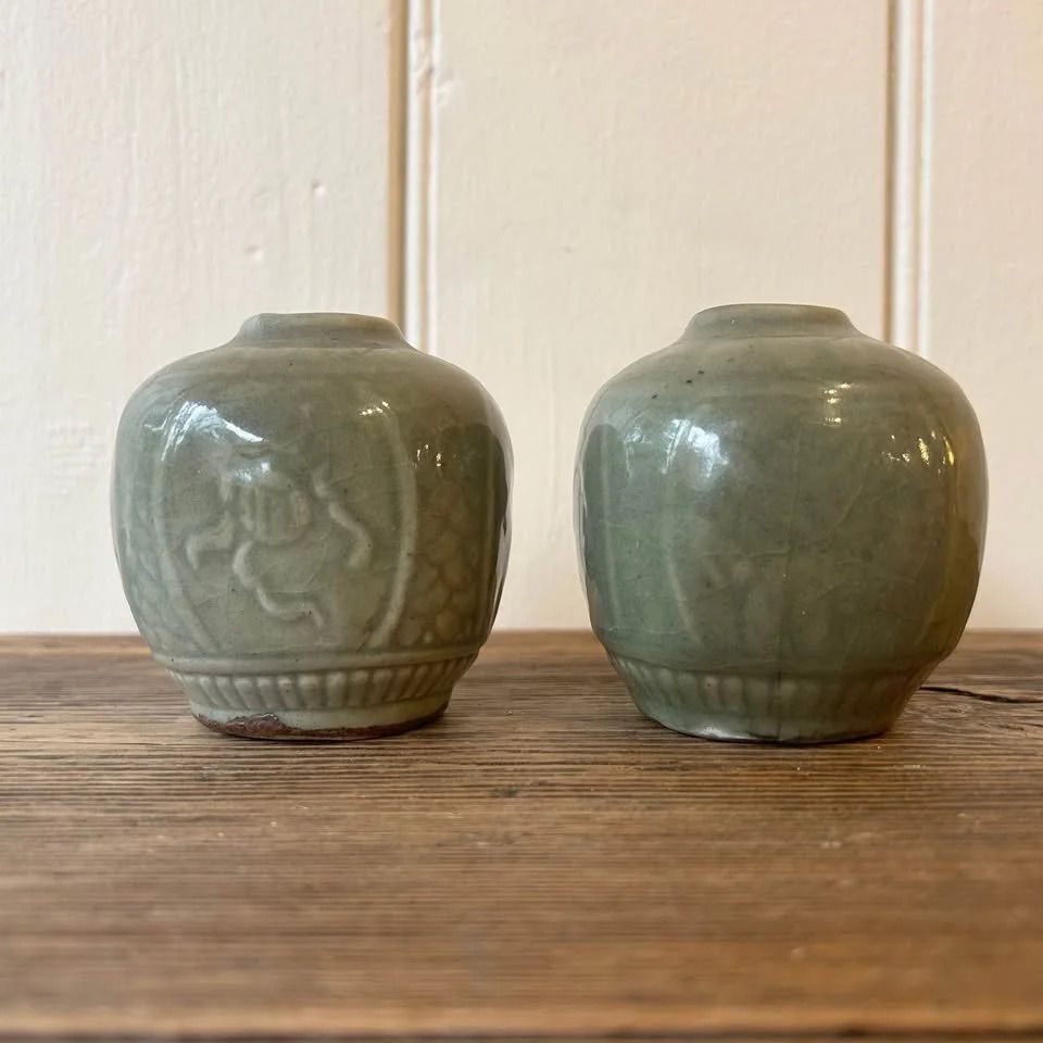 Pair Of Chinese Celadon Glazed Pots photo Garden Decor